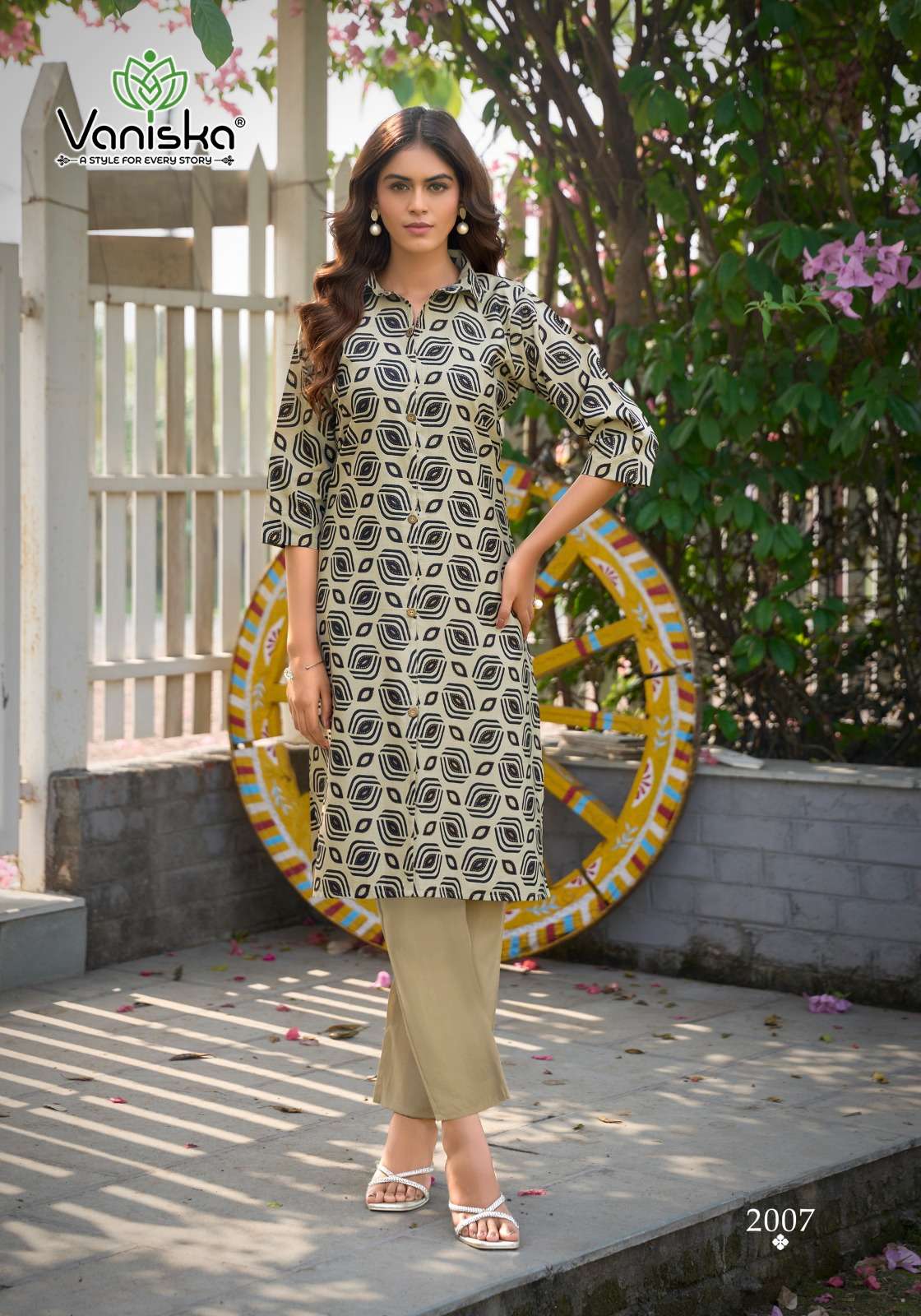 FLOWER VELLY VOL-2 BY VANISKA IN VATICAN PRINT ALINE CUT KURTI & FANCY BUTTON WITH POCKET 