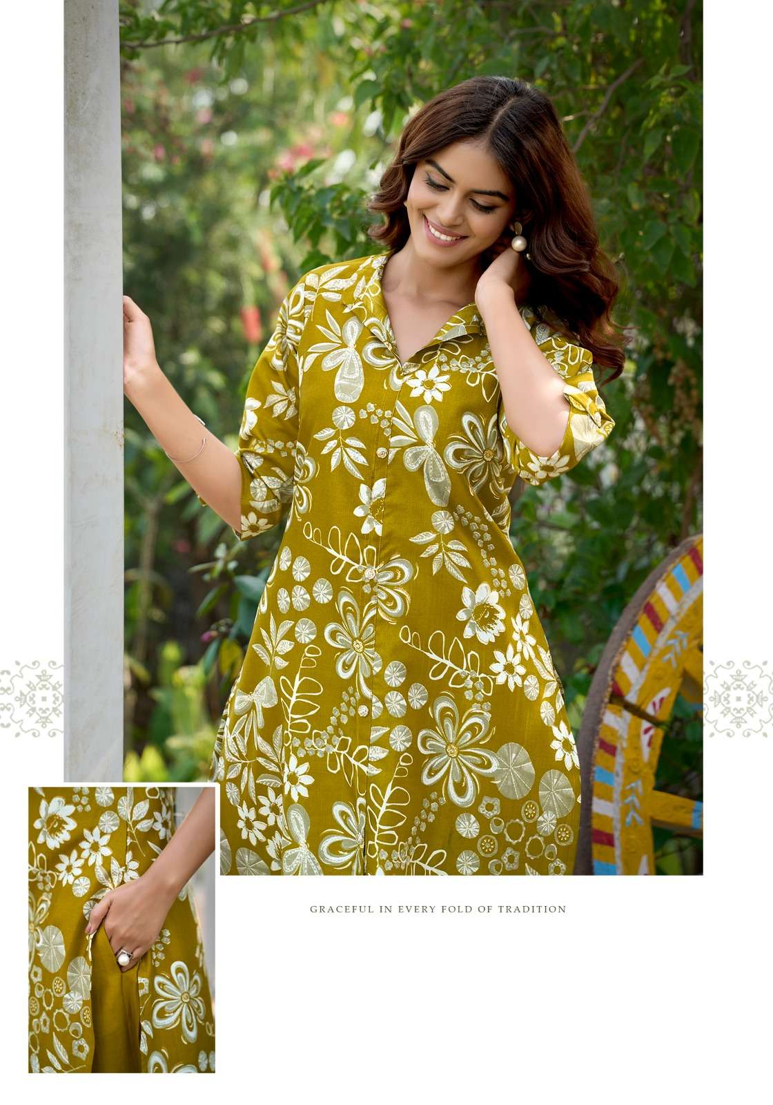 FLOWER VELLY VOL-2 BY VANISKA IN VATICAN PRINT ALINE CUT KURTI & FANCY BUTTON WITH POCKET 