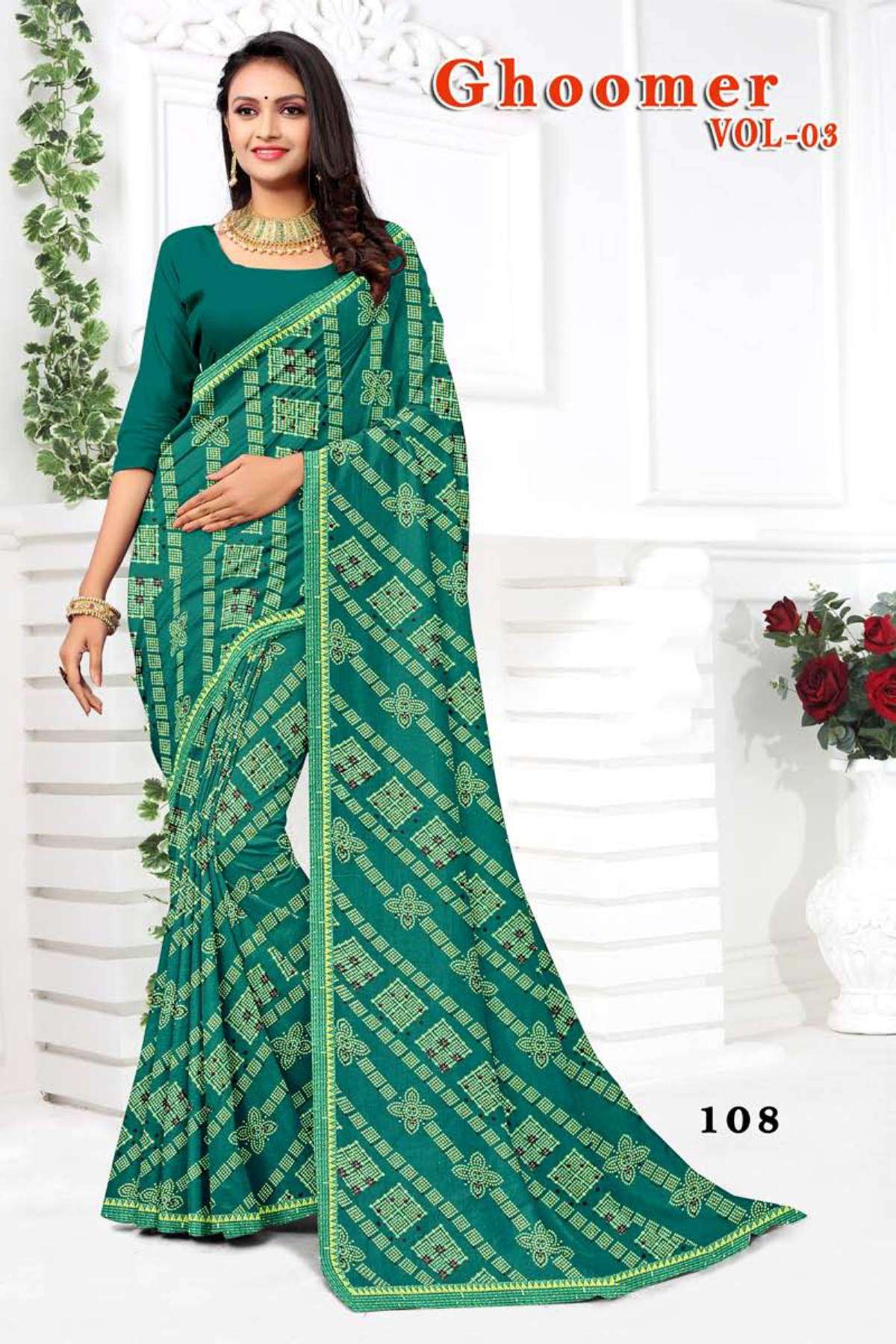 GHOOMER VOL-3 BY TEXOFAB IN RANIAL GEORGETTE ALL OVER PRINTED SAREE WITH BORDER 