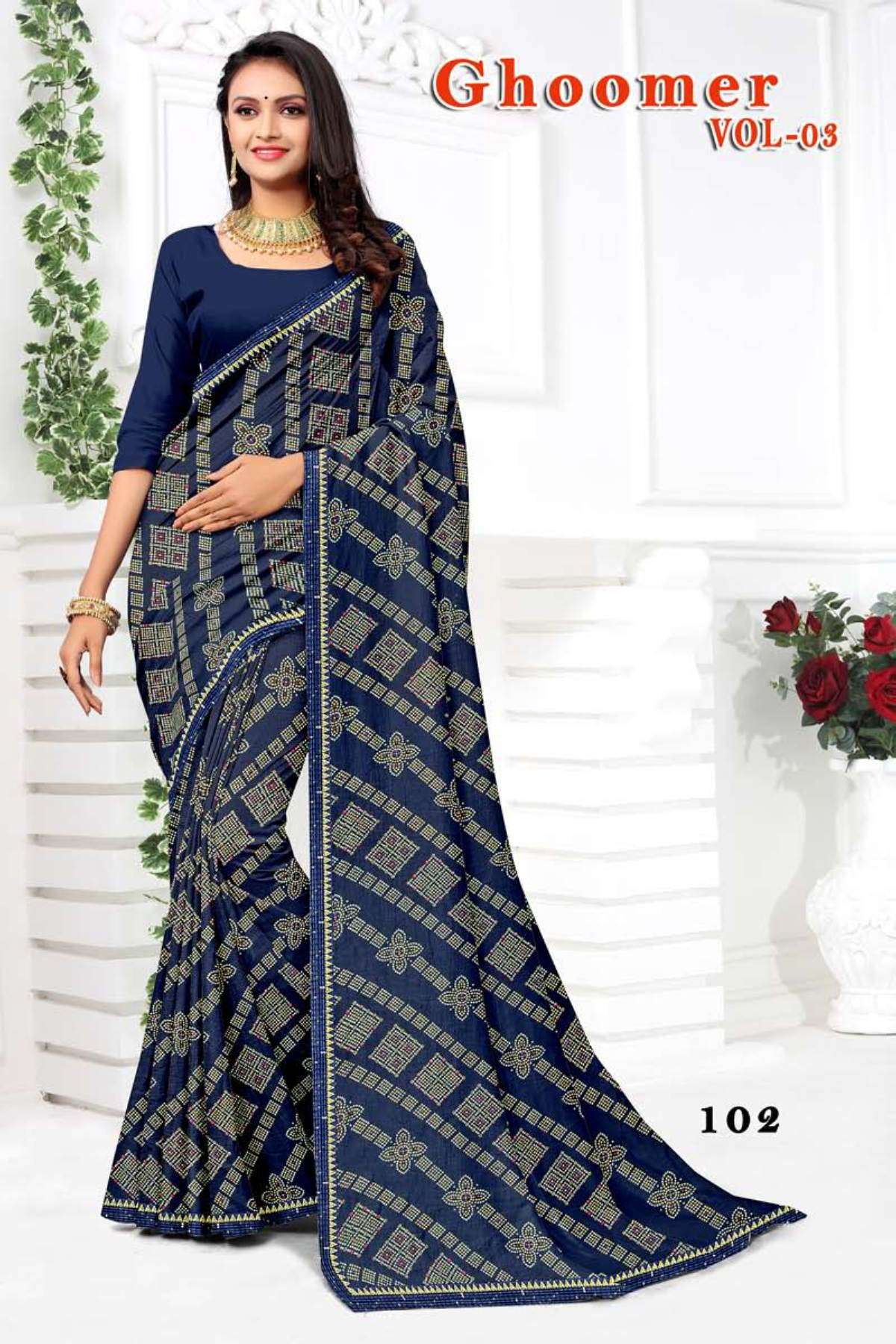 GHOOMER VOL-3 BY TEXOFAB IN RANIAL GEORGETTE ALL OVER PRINTED SAREE WITH BORDER 