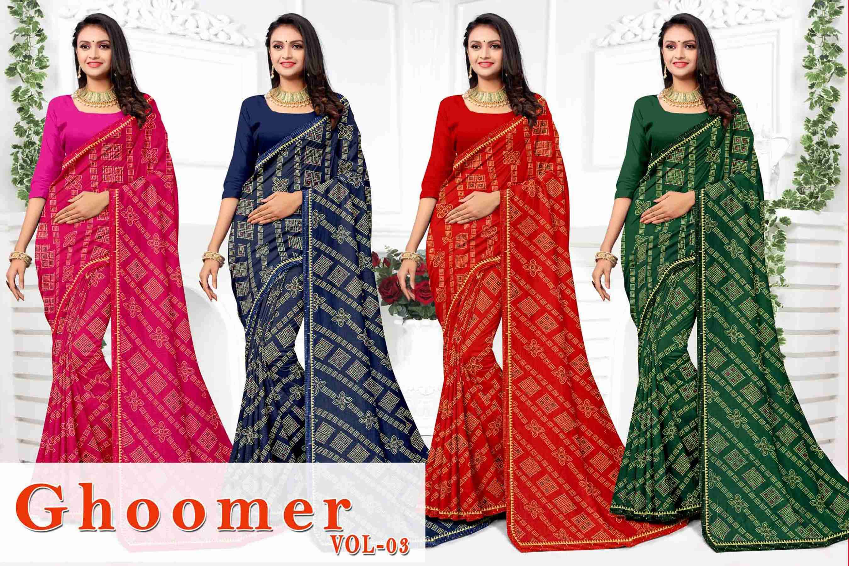 GHOOMER VOL-3 BY TEXOFAB IN RANIAL GEORGETTE ALL OVER PRINTED SAREE WITH BORDER 