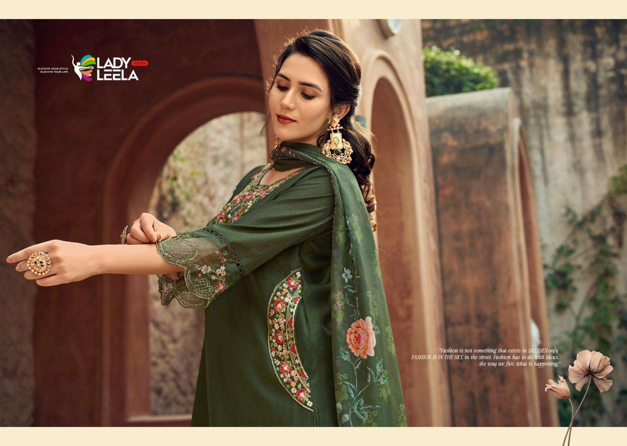 GULMOHAR BY LADY LEELA IN VISCOSE SILK FABRIC KURTI PANT WITH EMBROIDERY WORK