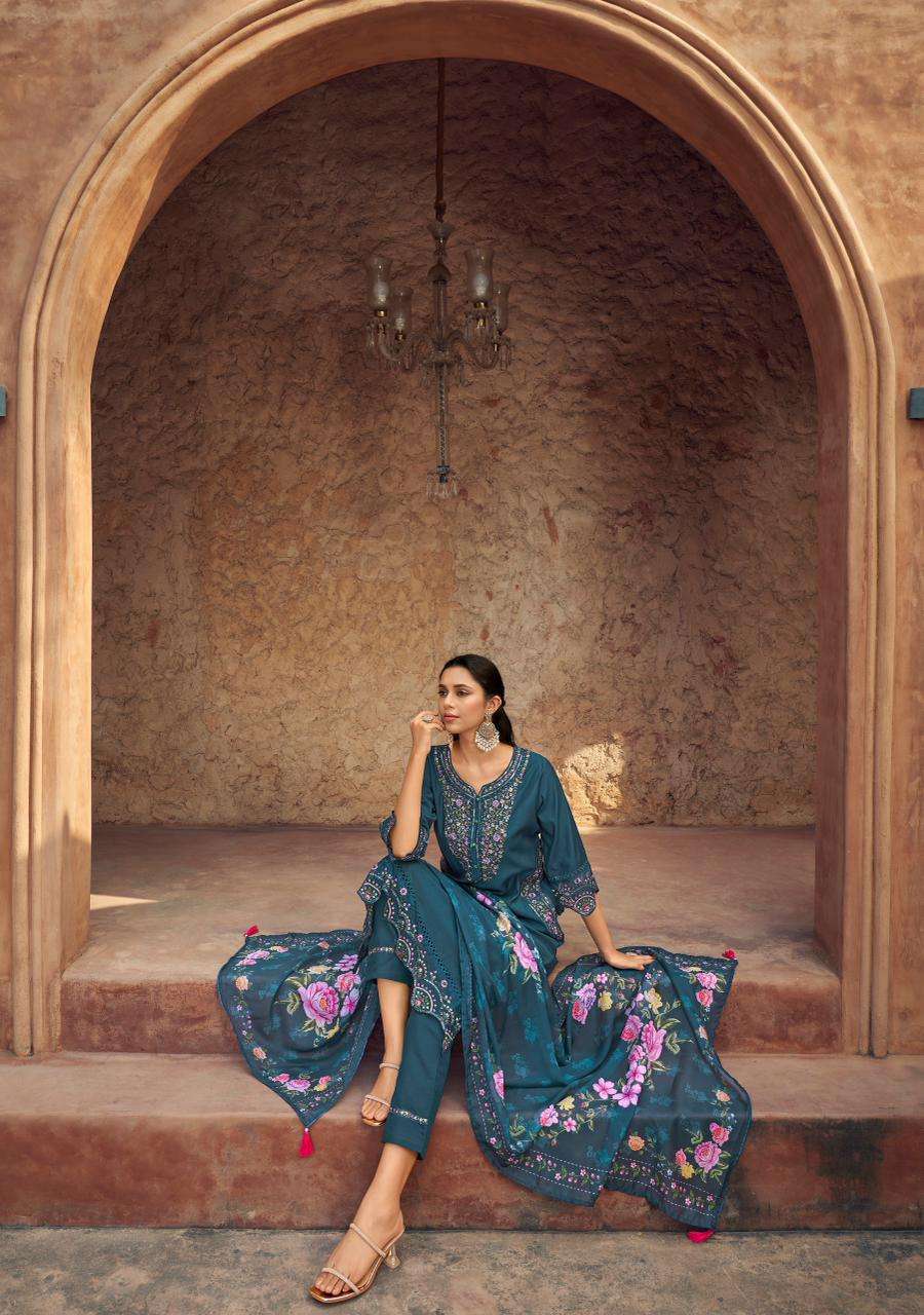 GULMOHAR BY LADY LEELA IN VISCOSE SILK FABRIC KURTI PANT WITH EMBROIDERY WORK