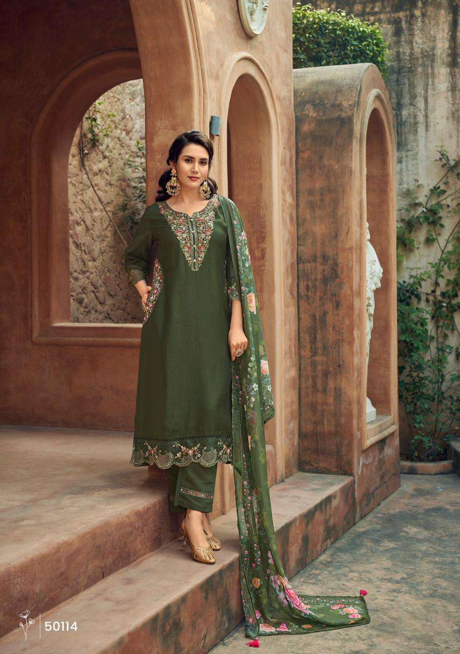 GULMOHAR BY LADY LEELA IN VISCOSE SILK FABRIC KURTI PANT WITH EMBROIDERY WORK