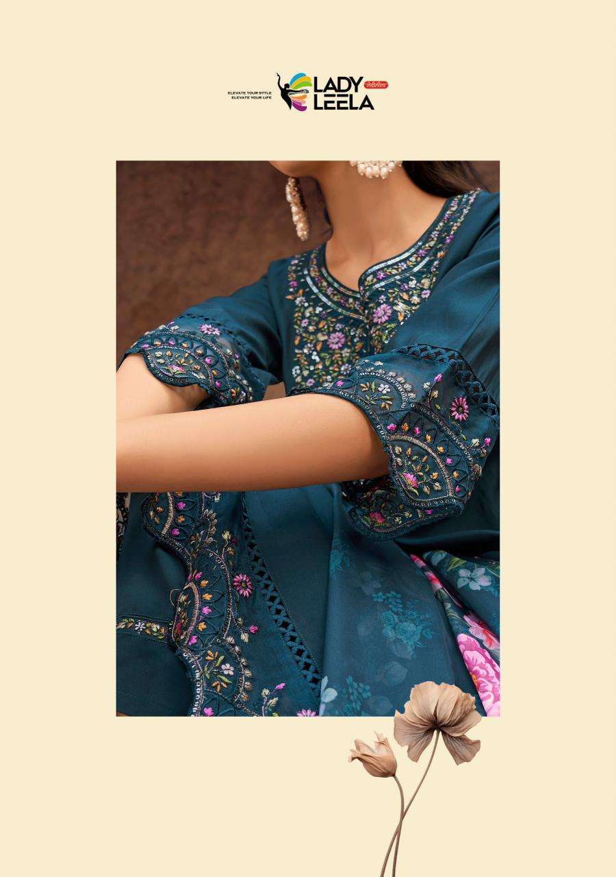 GULMOHAR BY LADY LEELA IN VISCOSE SILK FABRIC KURTI PANT WITH EMBROIDERY WORK