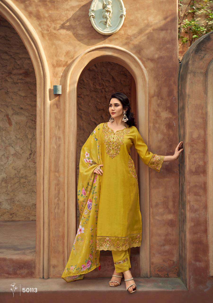 GULMOHAR BY LADY LEELA IN VISCOSE SILK FABRIC KURTI PANT WITH EMBROIDERY WORK