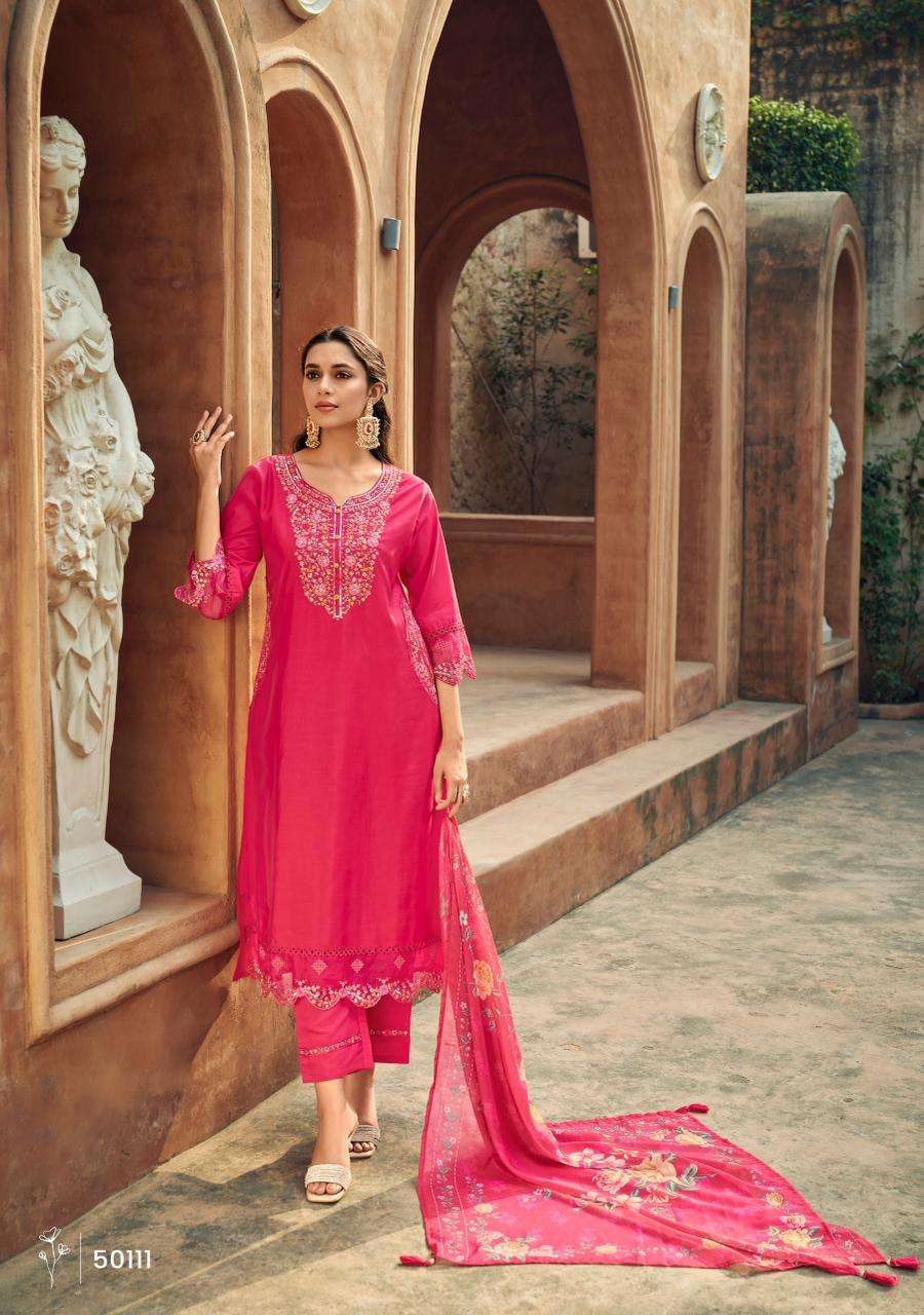 GULMOHAR BY LADY LEELA IN VISCOSE SILK FABRIC KURTI PANT WITH EMBROIDERY WORK