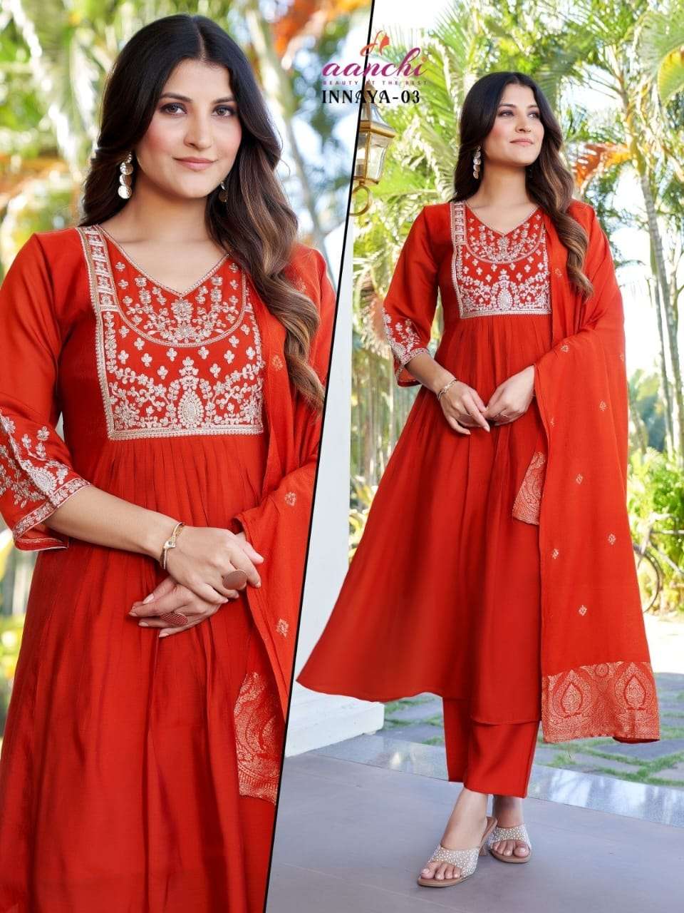 INNAYA BY AANCHI IN MAL CHANDERI KURTI PANT WITH JACQUARD DUPATTA 