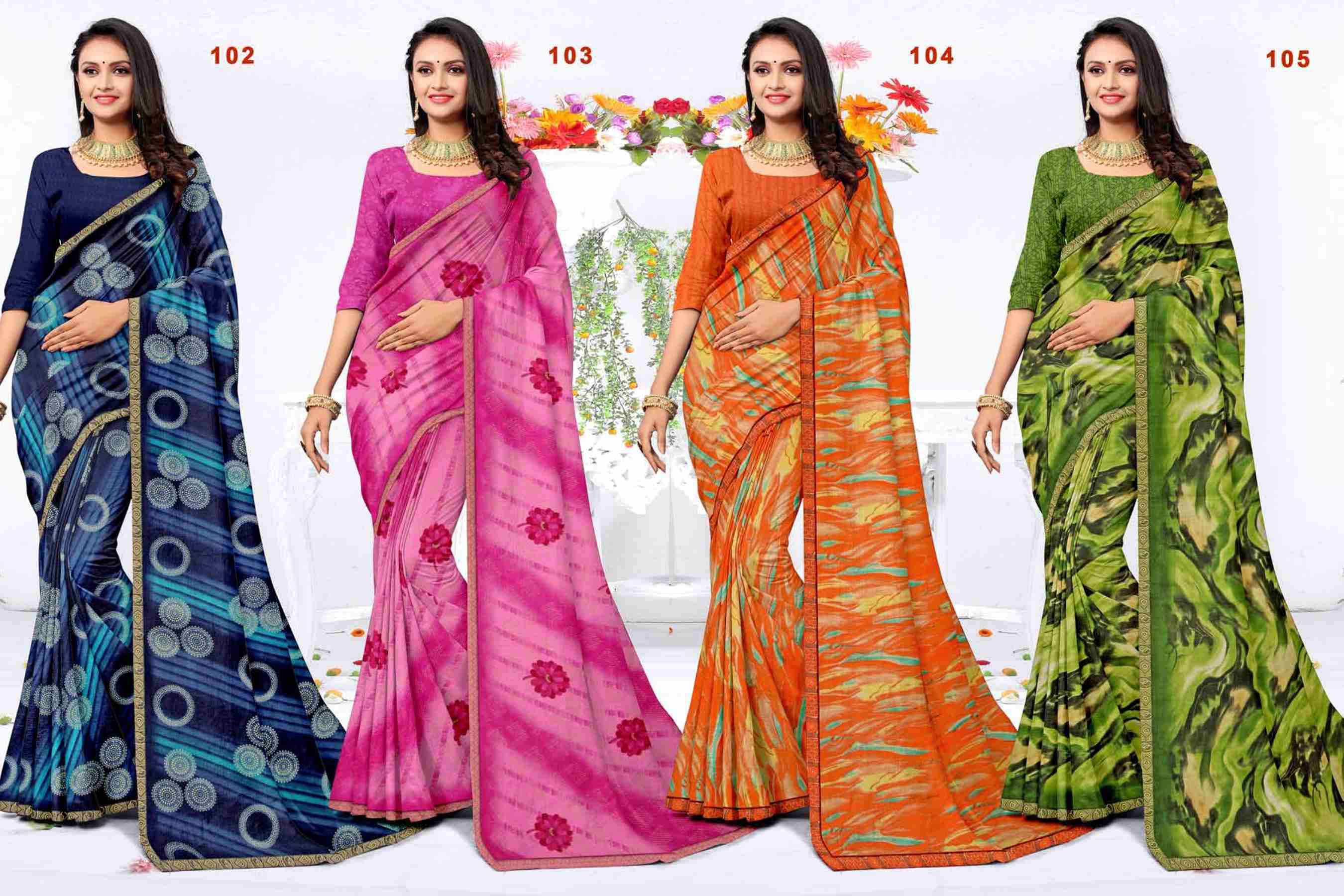 JHANAVI-14 BY TEXOFAB IN RANIAL GEORGETTE ALL OVER PRINTED SAREE WITH BORDER 