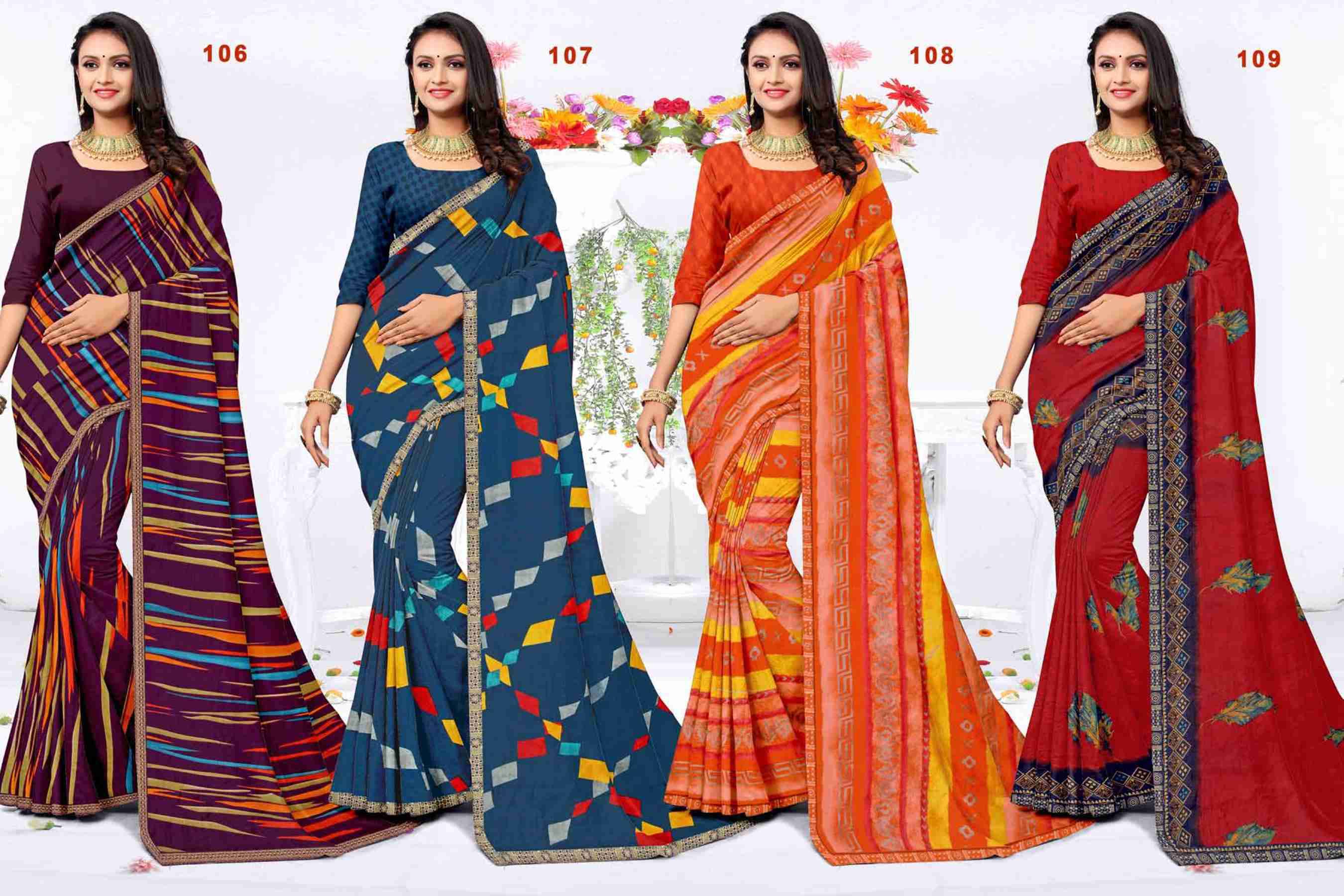 JHANAVI-14 BY TEXOFAB IN RANIAL GEORGETTE ALL OVER PRINTED SAREE WITH BORDER 