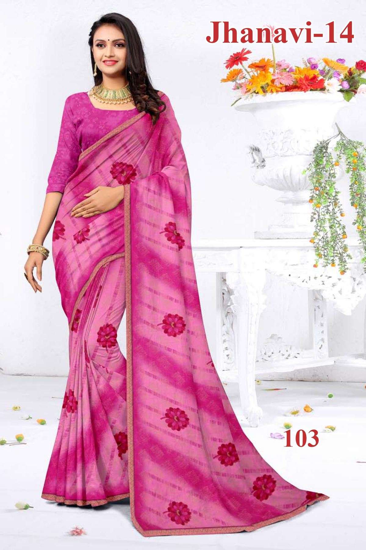 JHANAVI-14 BY TEXOFAB IN RANIAL GEORGETTE ALL OVER PRINTED SAREE WITH BORDER 