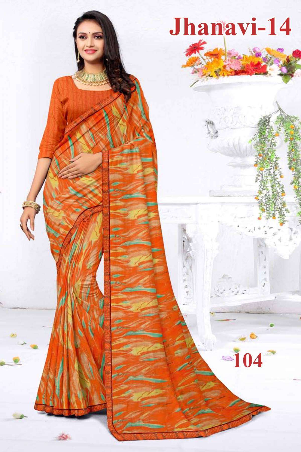 JHANAVI-14 BY TEXOFAB IN RANIAL GEORGETTE ALL OVER PRINTED SAREE WITH BORDER 