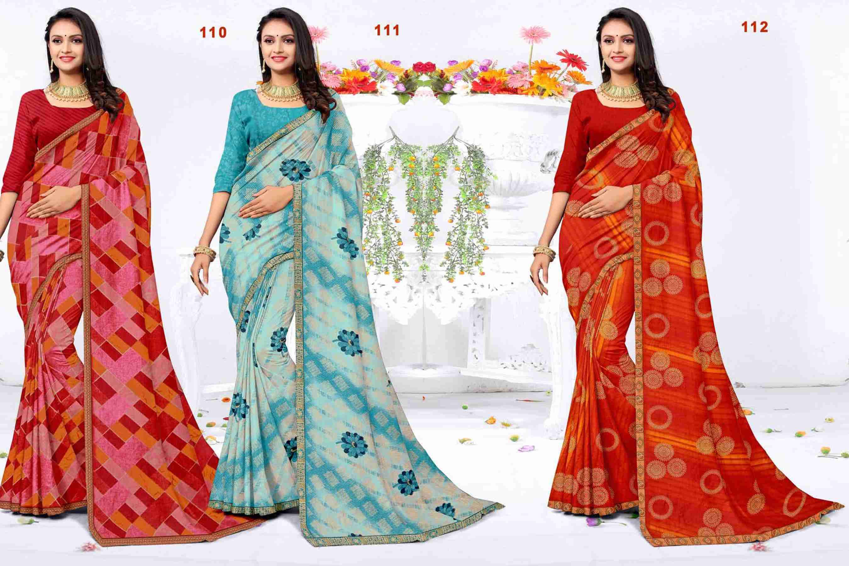 JHANAVI-14 BY TEXOFAB IN RANIAL GEORGETTE ALL OVER PRINTED SAREE WITH BORDER 