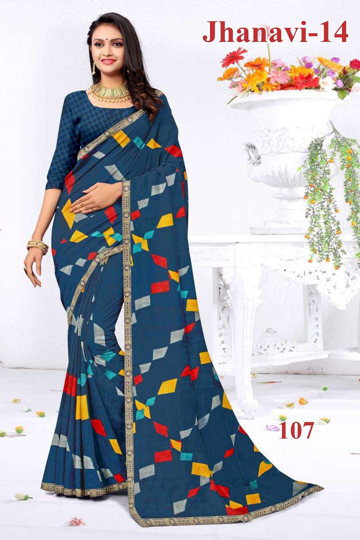 JHANAVI-14 BY TEXOFAB IN RANIAL GEORGETTE ALL OVER PRINTED SAREE WITH BORDER 