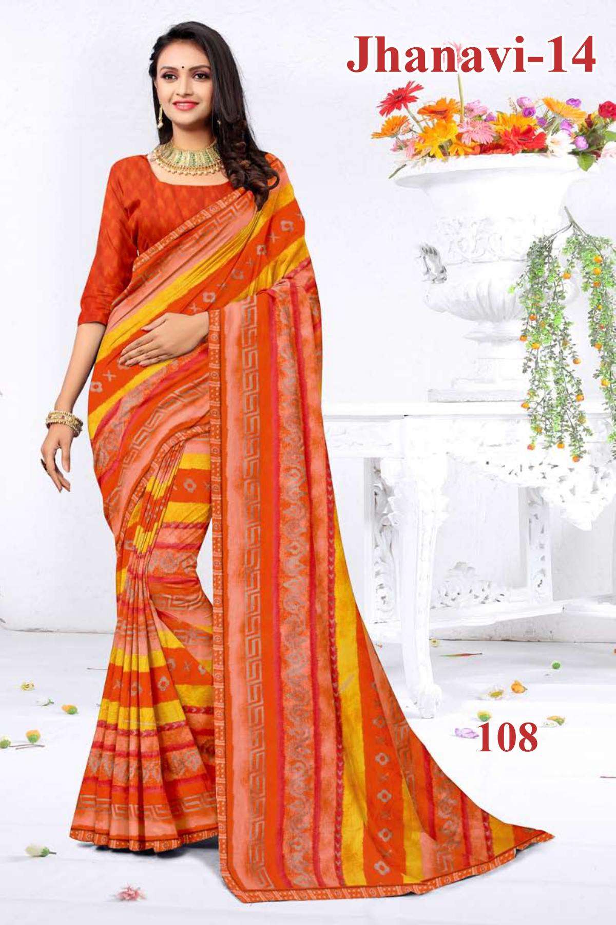 JHANAVI-14 BY TEXOFAB IN RANIAL GEORGETTE ALL OVER PRINTED SAREE WITH BORDER 