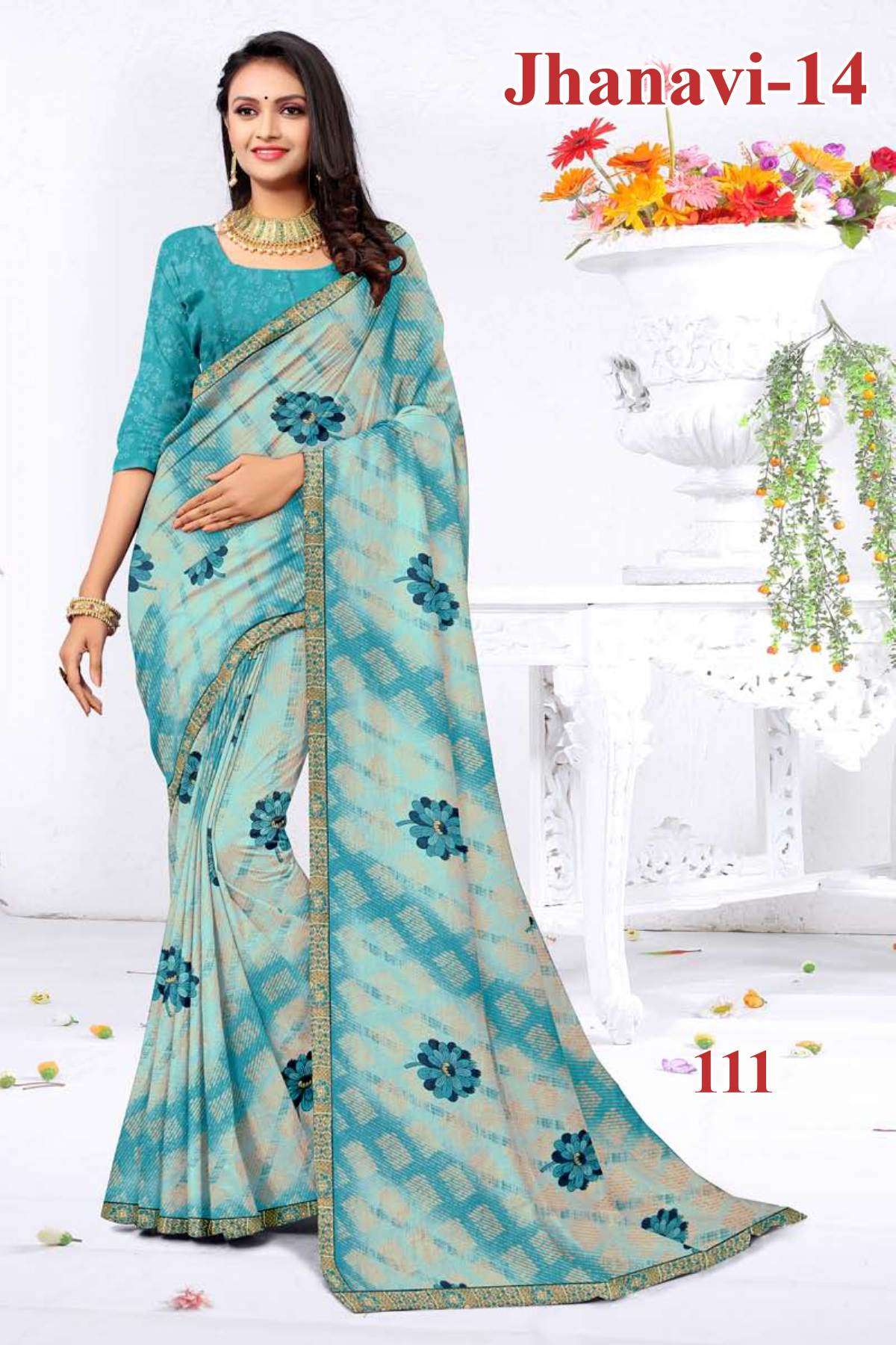 JHANAVI-14 BY TEXOFAB IN RANIAL GEORGETTE ALL OVER PRINTED SAREE WITH BORDER 