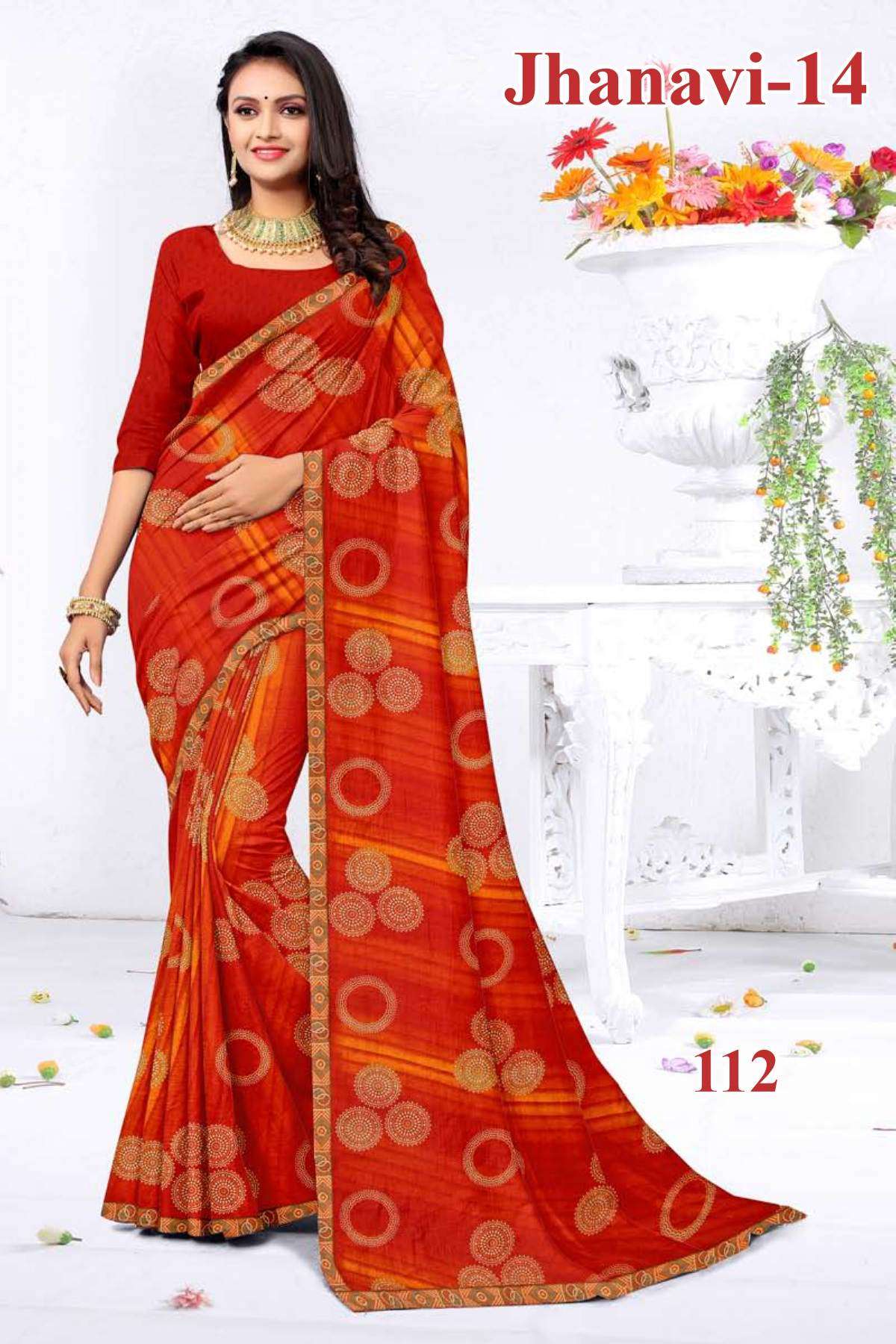 JHANAVI-14 BY TEXOFAB IN RANIAL GEORGETTE ALL OVER PRINTED SAREE WITH BORDER 