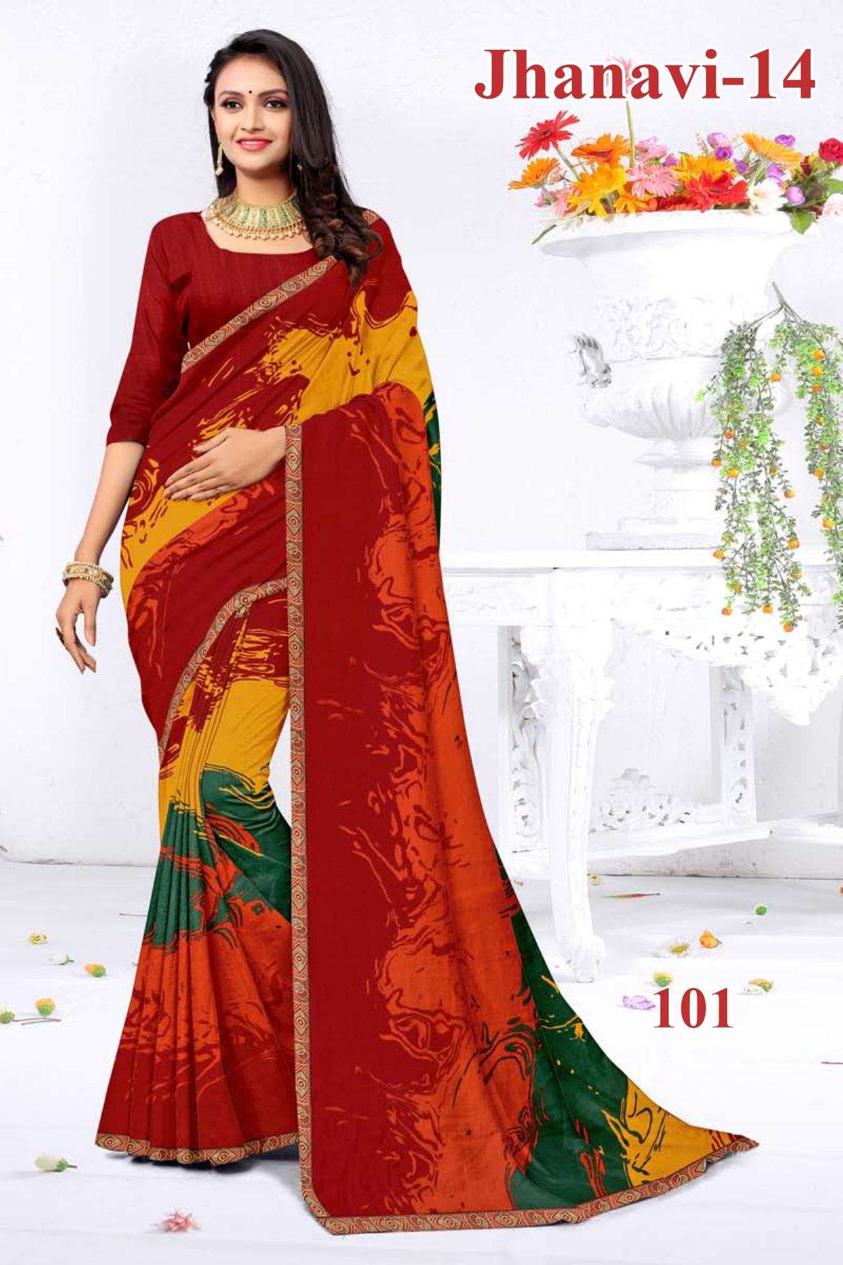 JHANAVI-14 BY TEXOFAB IN RANIAL GEORGETTE ALL OVER PRINTED SAREE WITH BORDER 