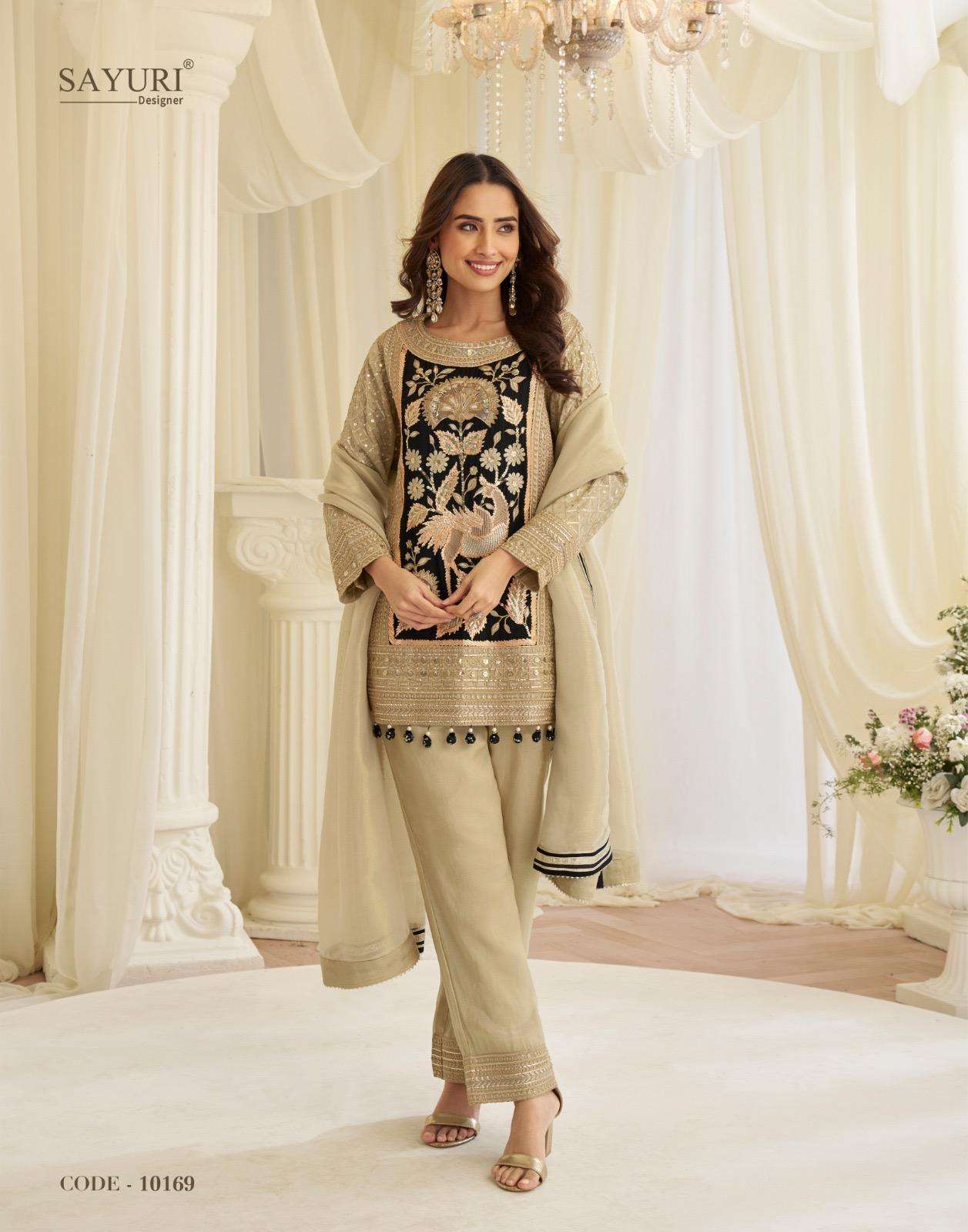 JINAYAA BY SAYURI DESIGNER IN NATURAL CREP SILK PREMIUM FABRIC BEADS EMBROIDERED WORK 