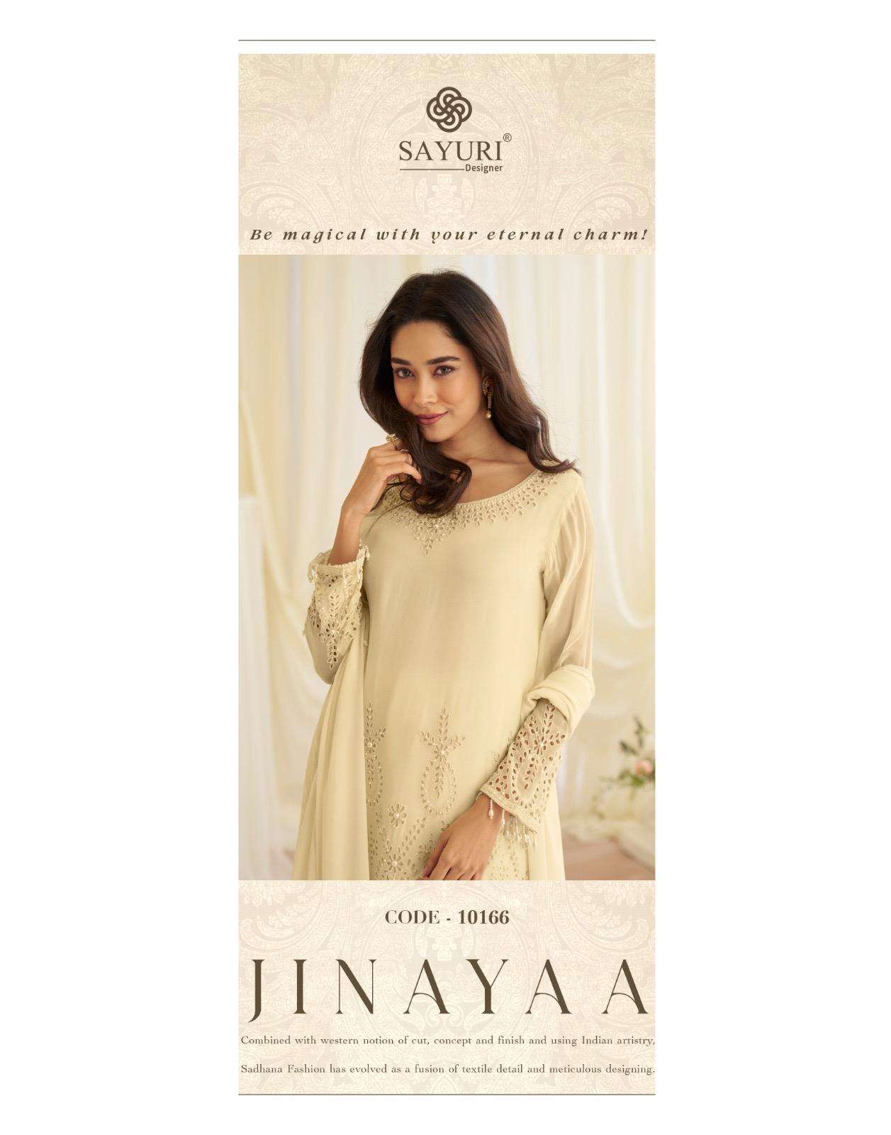 JINAYAA BY SAYURI DESIGNER IN NATURAL CREP SILK PREMIUM FABRIC BEADS EMBROIDERED WORK 