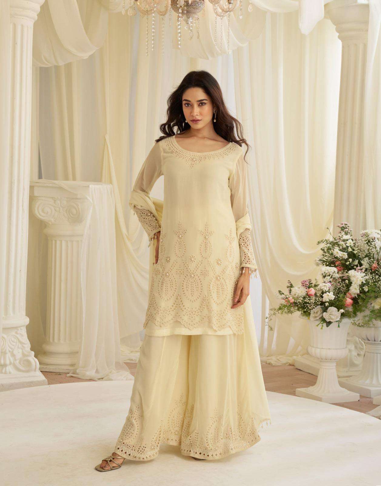 JINAYAA BY SAYURI DESIGNER IN NATURAL CREP SILK PREMIUM FABRIC BEADS EMBROIDERED WORK 