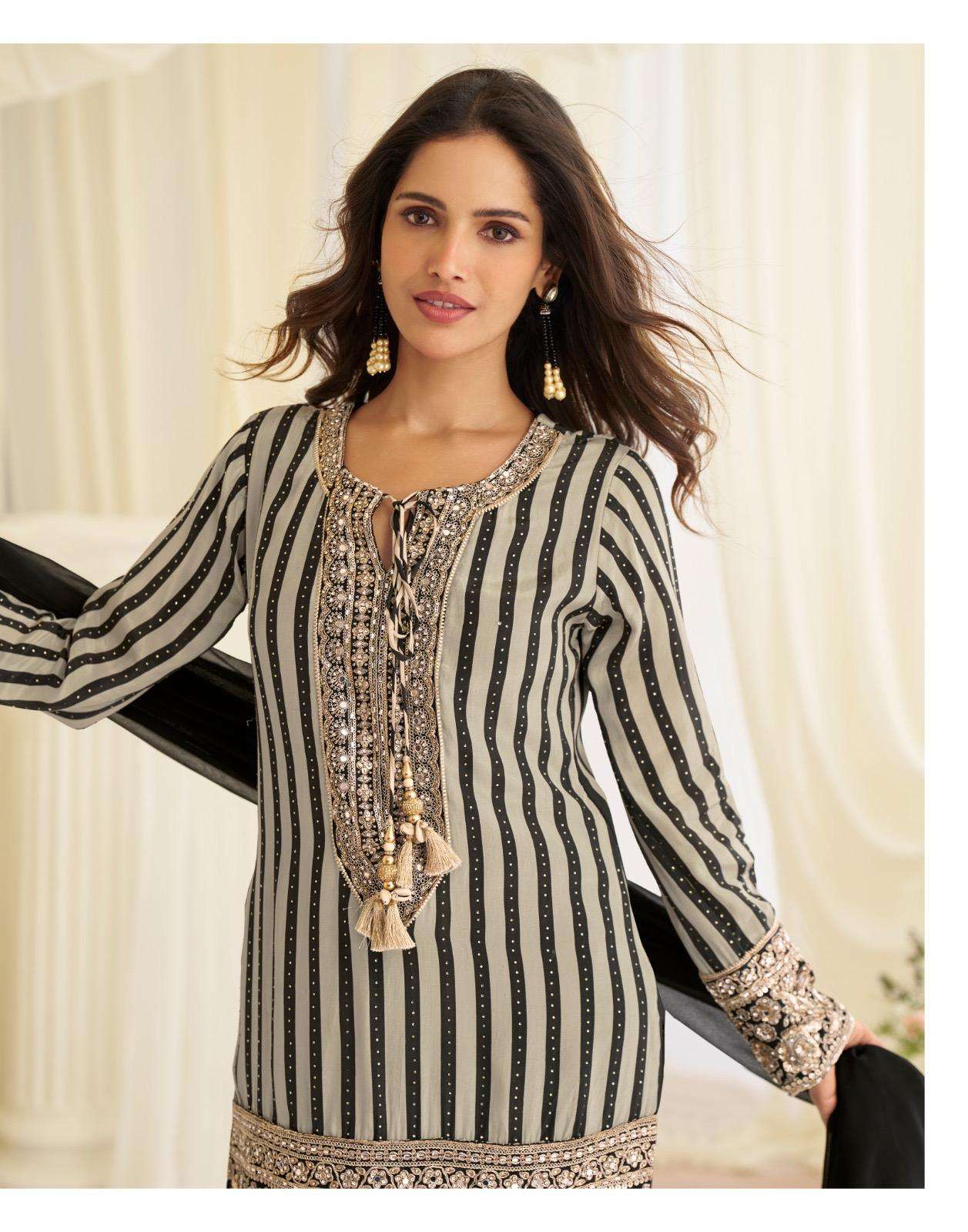 JINAYAA BY SAYURI DESIGNER IN NATURAL CREP SILK PREMIUM FABRIC BEADS EMBROIDERED WORK 