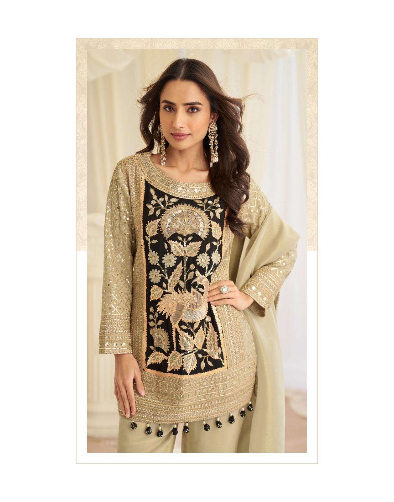 JINAYAA BY SAYURI DESIGNER IN NATURAL CREP SILK PREMIUM FABRIC BEADS EMBROIDERED WORK 