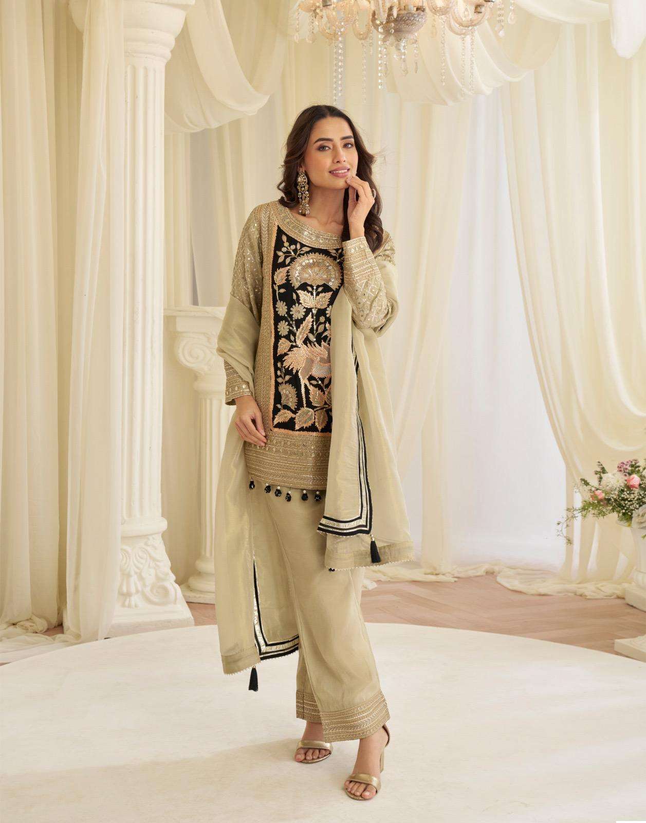JINAYAA BY SAYURI DESIGNER IN NATURAL CREP SILK PREMIUM FABRIC BEADS EMBROIDERED WORK 