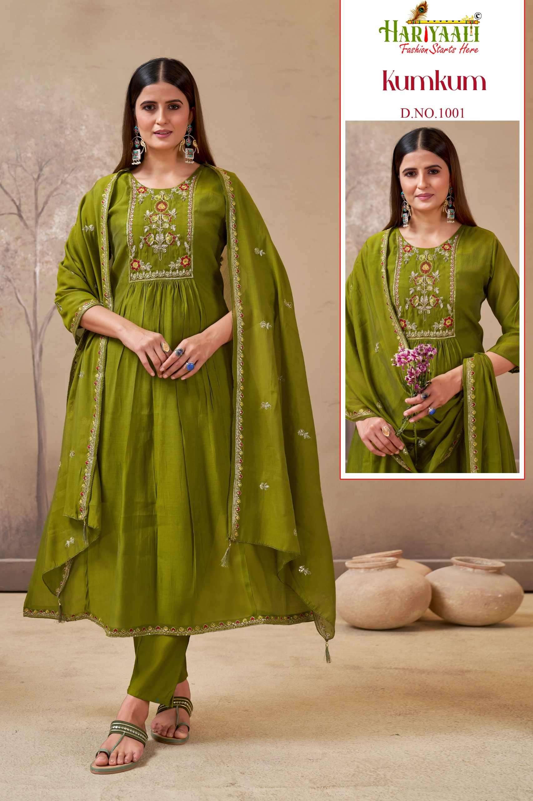 KUMKUM BY HARIYAALI IN PREMIUM MAL CHANDERI WITH EMBROIDERY WORK AND HANDWORK