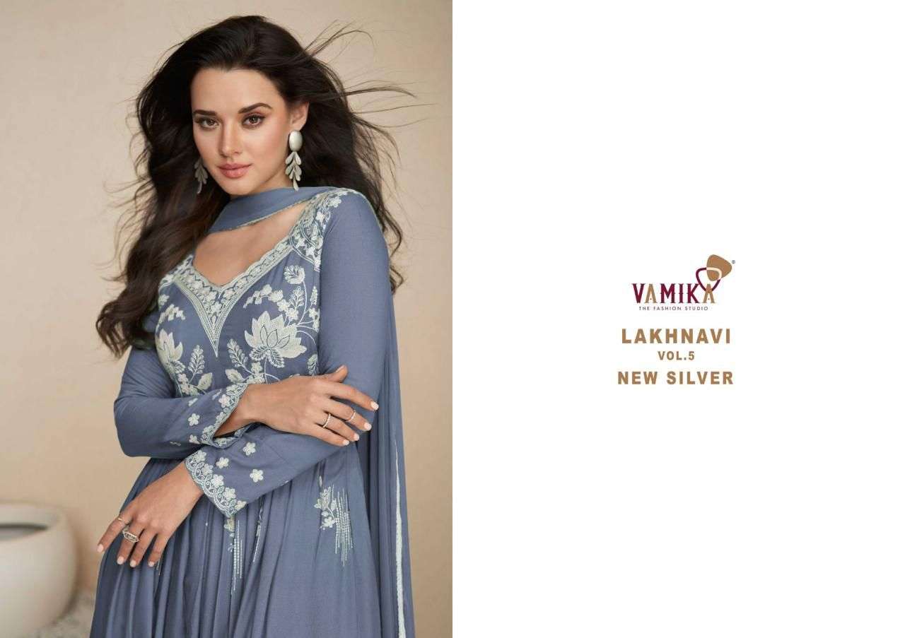 LAKHNAVI VOL:-5 NEW SILVER BY VAMIKA IN HEAVY RAYON TOP PLAZZO & NAZMIN DUPPATTA 