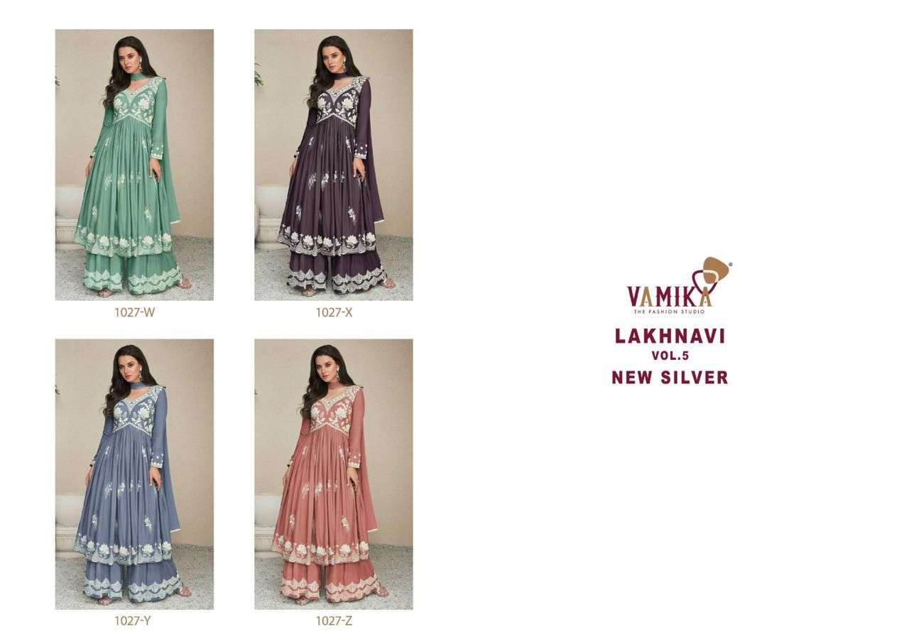 LAKHNAVI VOL:-5 NEW SILVER BY VAMIKA IN HEAVY RAYON TOP PLAZZO & NAZMIN DUPPATTA 