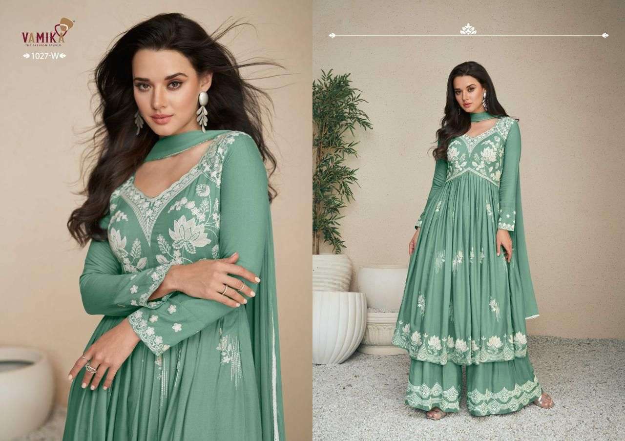 LAKHNAVI VOL:-5 NEW SILVER BY VAMIKA IN HEAVY RAYON TOP PLAZZO & NAZMIN DUPPATTA 