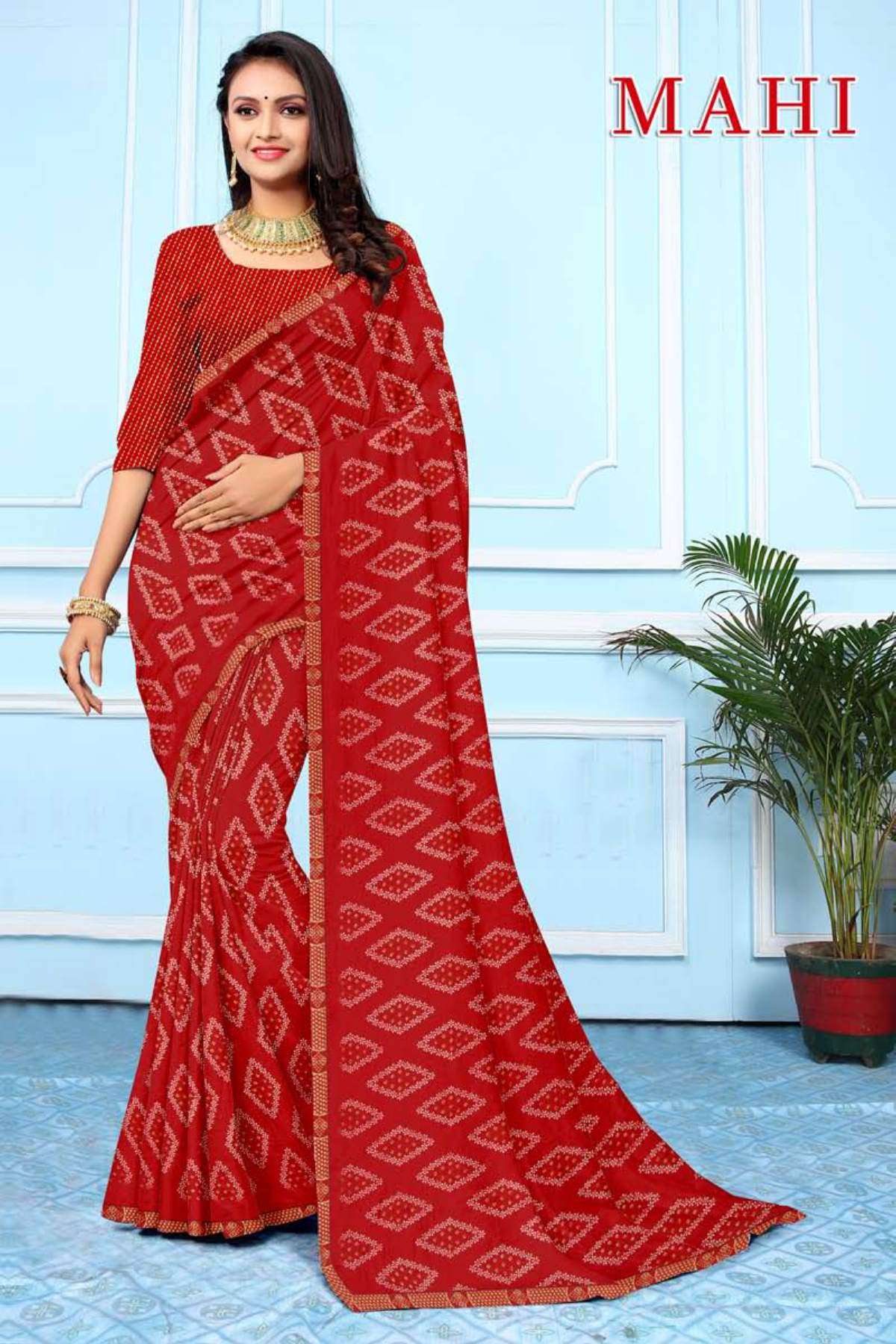 MAHI BY TEXOFAB IN RANIAL GEORGETTE ALL OVER PRINTED SAREE WITH BORDER 