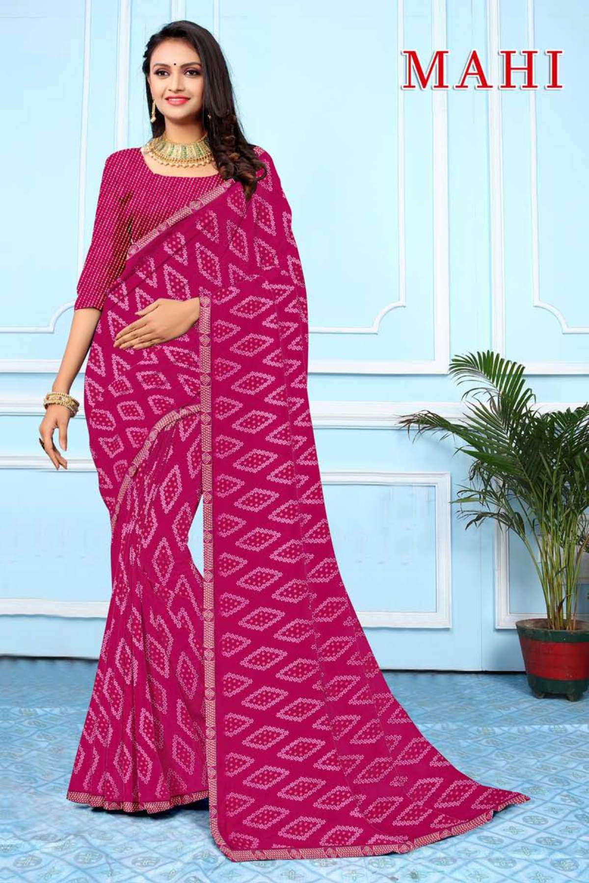 MAHI BY TEXOFAB IN RANIAL GEORGETTE ALL OVER PRINTED SAREE WITH BORDER 