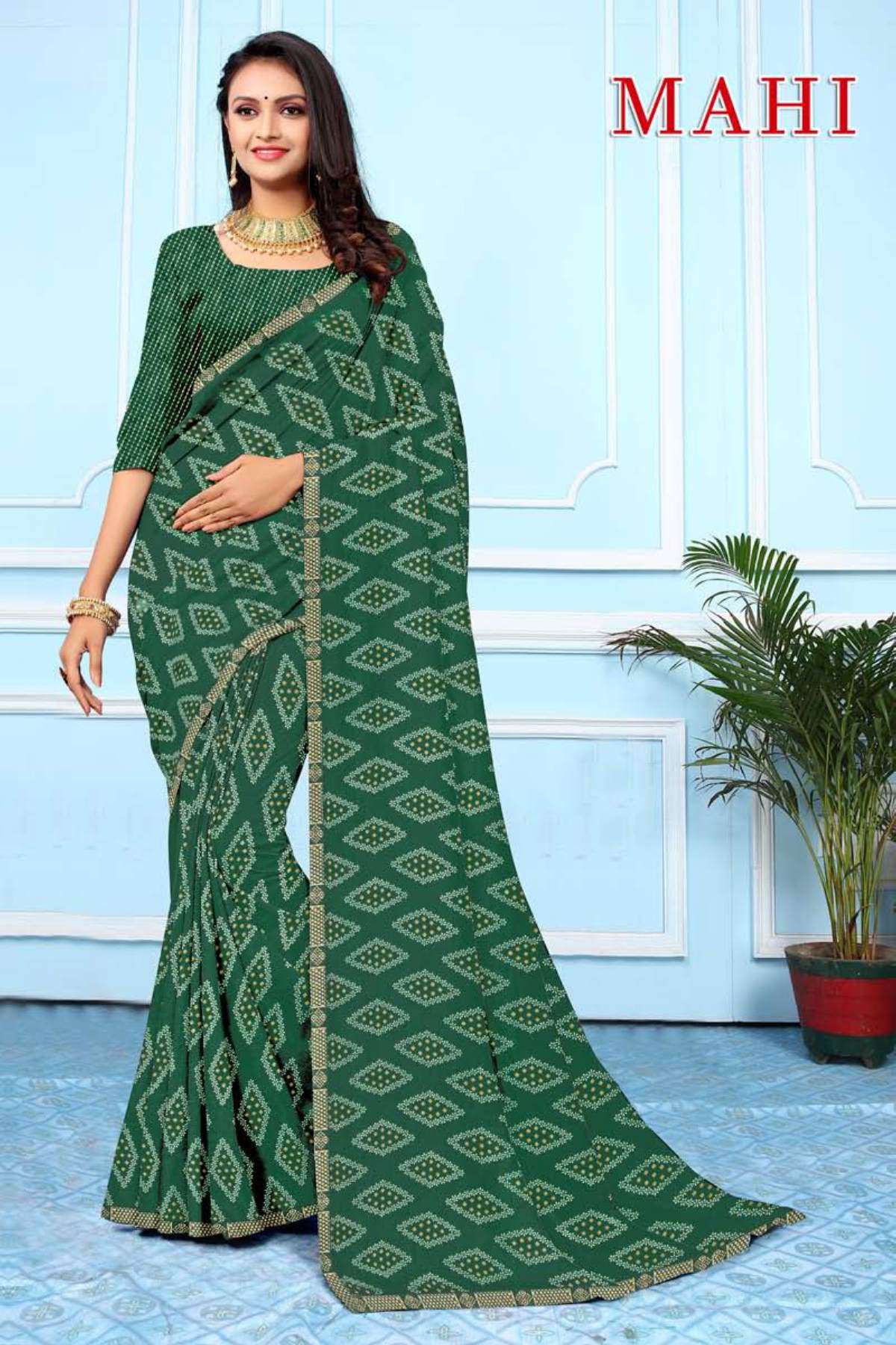 MAHI BY TEXOFAB IN RANIAL GEORGETTE ALL OVER PRINTED SAREE WITH BORDER 