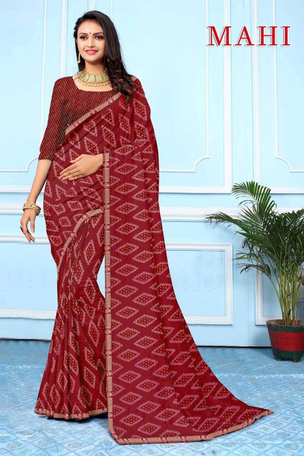 MAHI BY TEXOFAB IN RANIAL GEORGETTE ALL OVER PRINTED SAREE WITH BORDER 