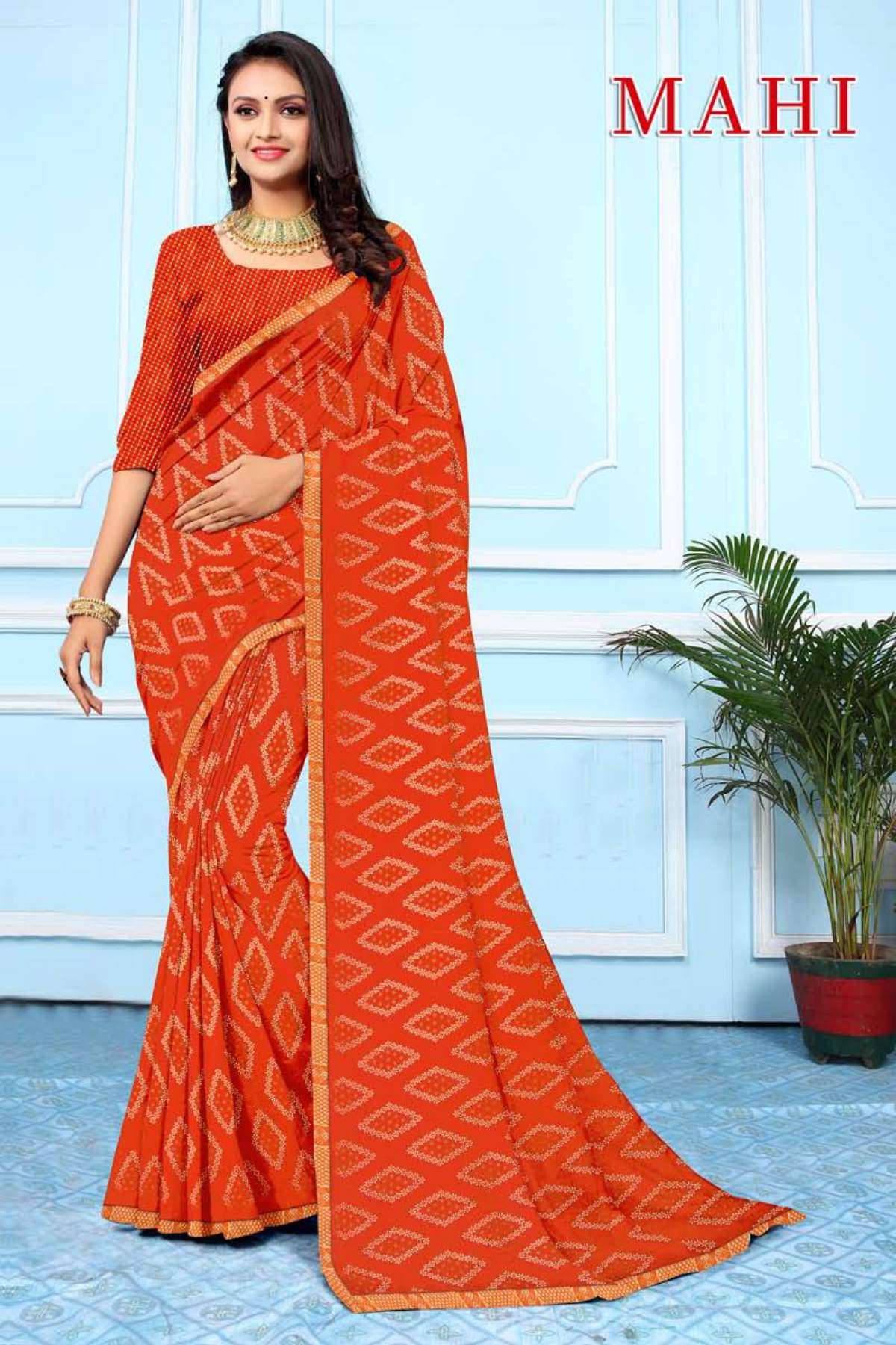 MAHI BY TEXOFAB IN RANIAL GEORGETTE ALL OVER PRINTED SAREE WITH BORDER 