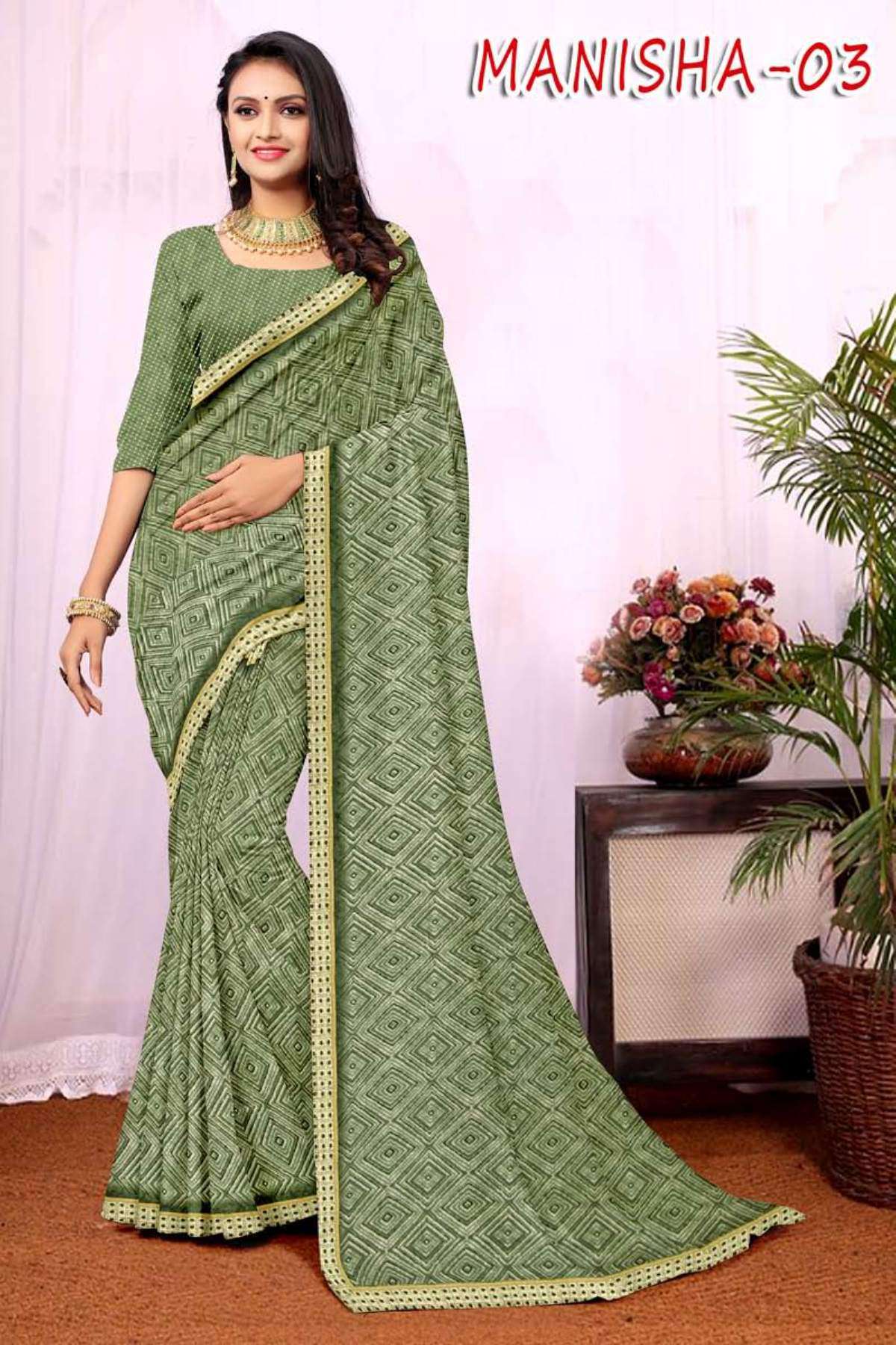 MANISHA-3 BY TEXOFAB IN RANIAL GEORGETTE ALL OVER PRINTED SAREE WITH BORDER 