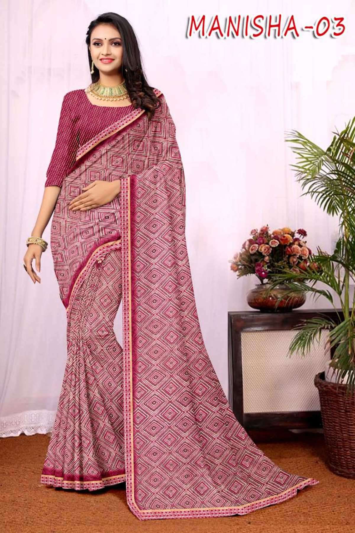 MANISHA-3 BY TEXOFAB IN RANIAL GEORGETTE ALL OVER PRINTED SAREE WITH BORDER 