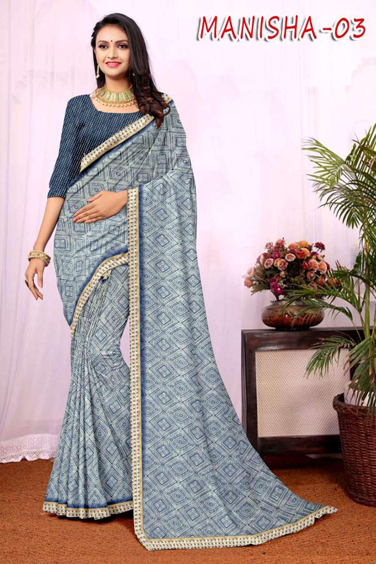 MANISHA-3 BY TEXOFAB IN RANIAL GEORGETTE ALL OVER PRINTED SAREE WITH BORDER 