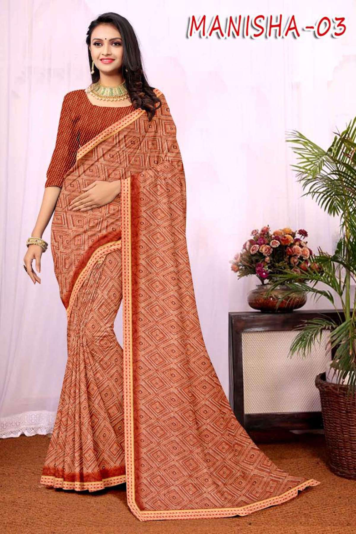 MANISHA-3 BY TEXOFAB IN RANIAL GEORGETTE ALL OVER PRINTED SAREE WITH BORDER 
