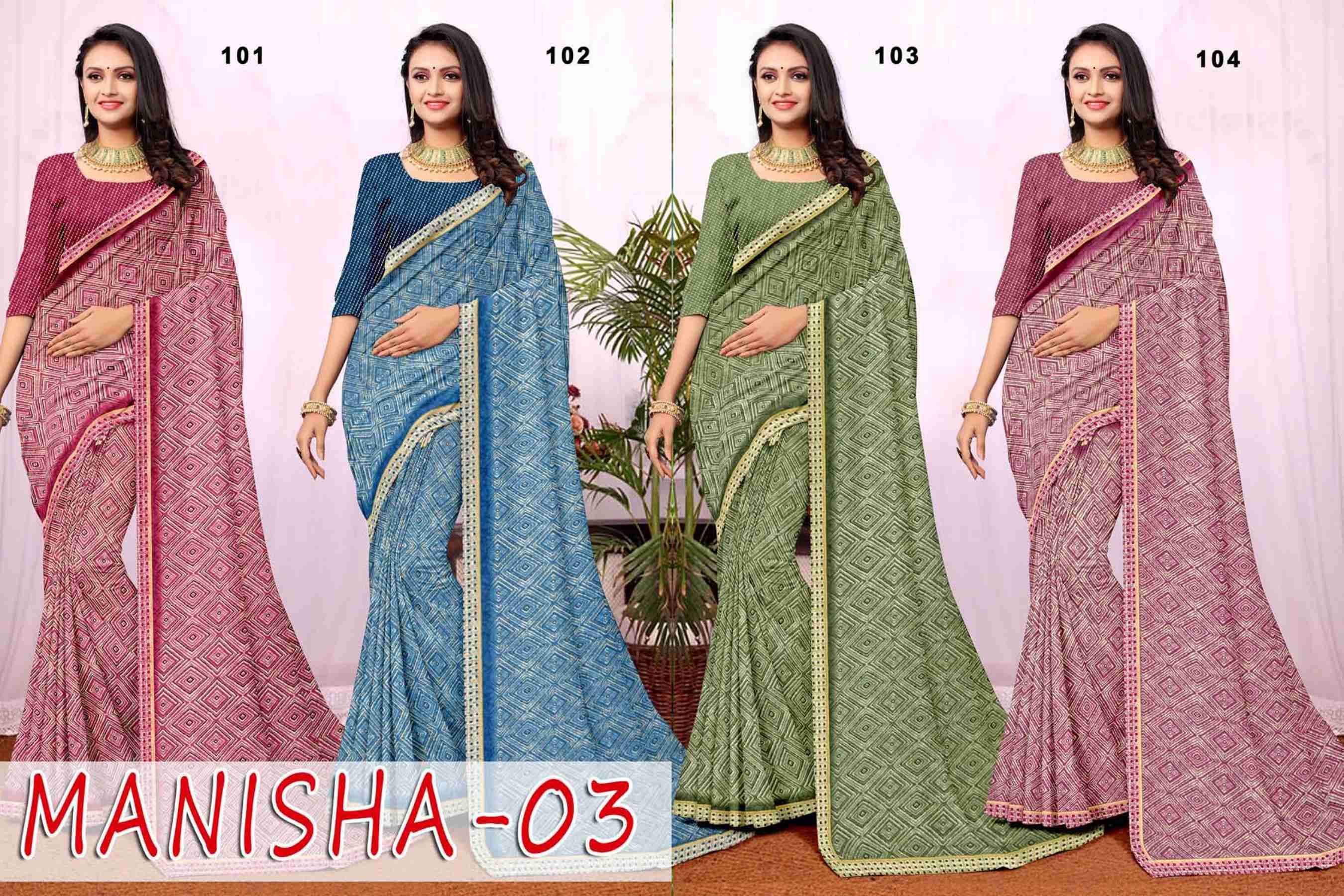 MANISHA-3 BY TEXOFAB IN RANIAL GEORGETTE ALL OVER PRINTED SAREE WITH BORDER 
