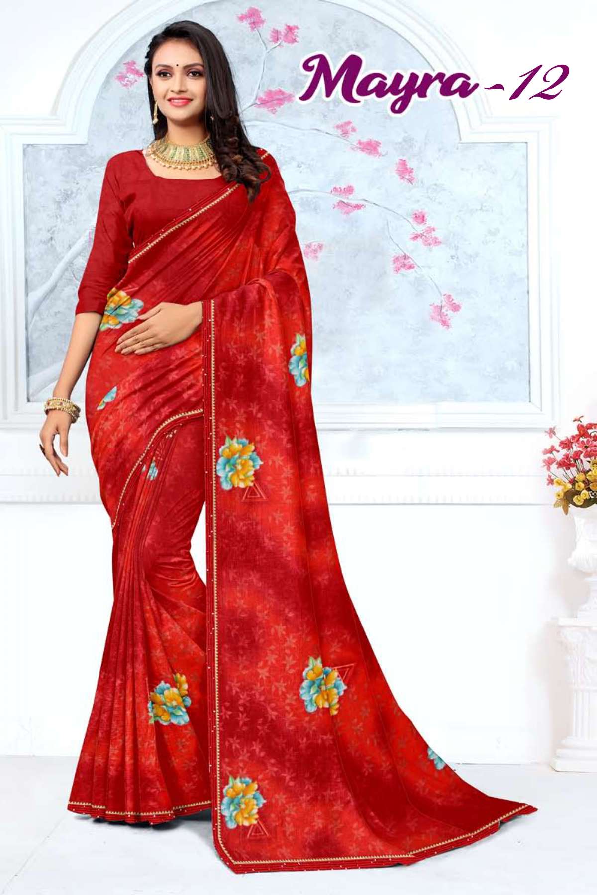 MAYRA-12 BY TEXOFAB IN RANIAL GEORGETTE ALL OVER PRINTED SAREE WITH BORDER 