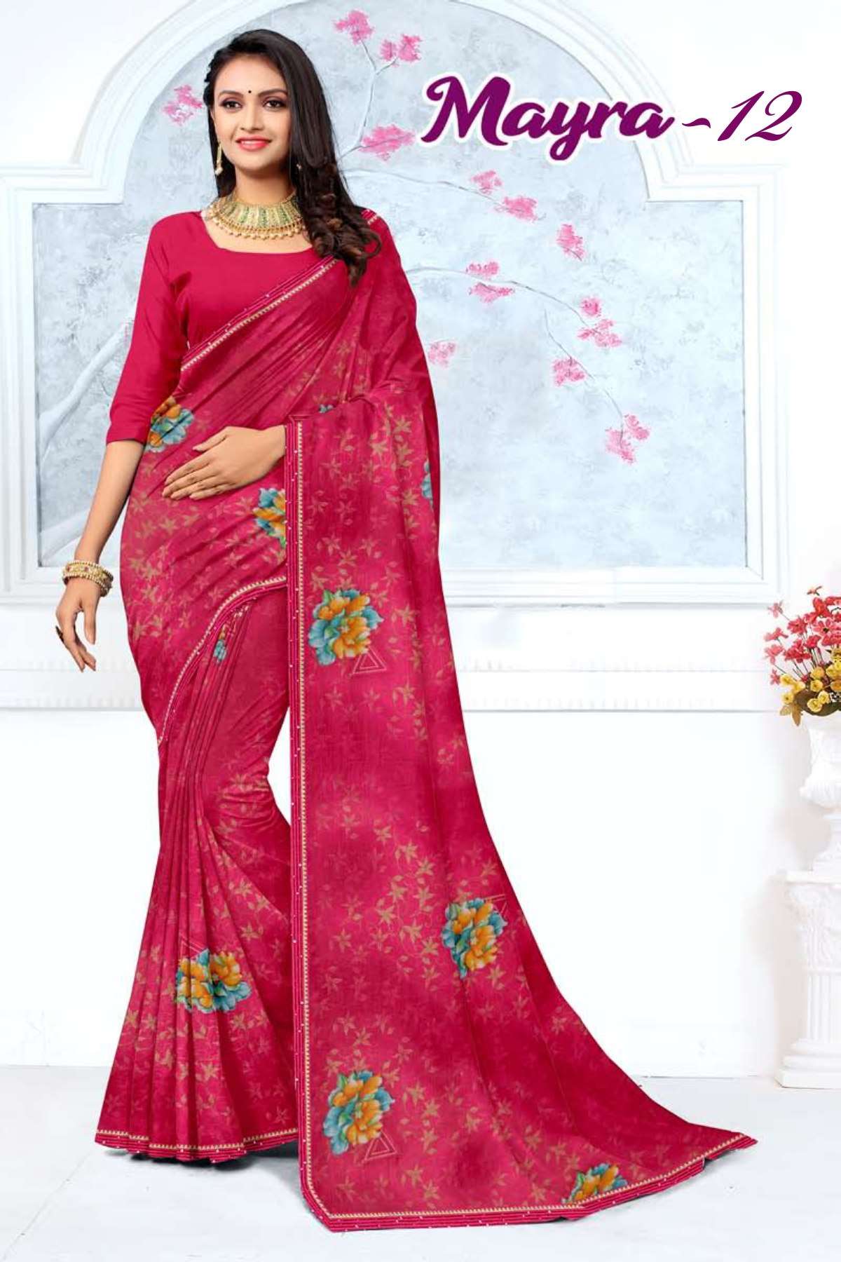 MAYRA-12 BY TEXOFAB IN RANIAL GEORGETTE ALL OVER PRINTED SAREE WITH BORDER 