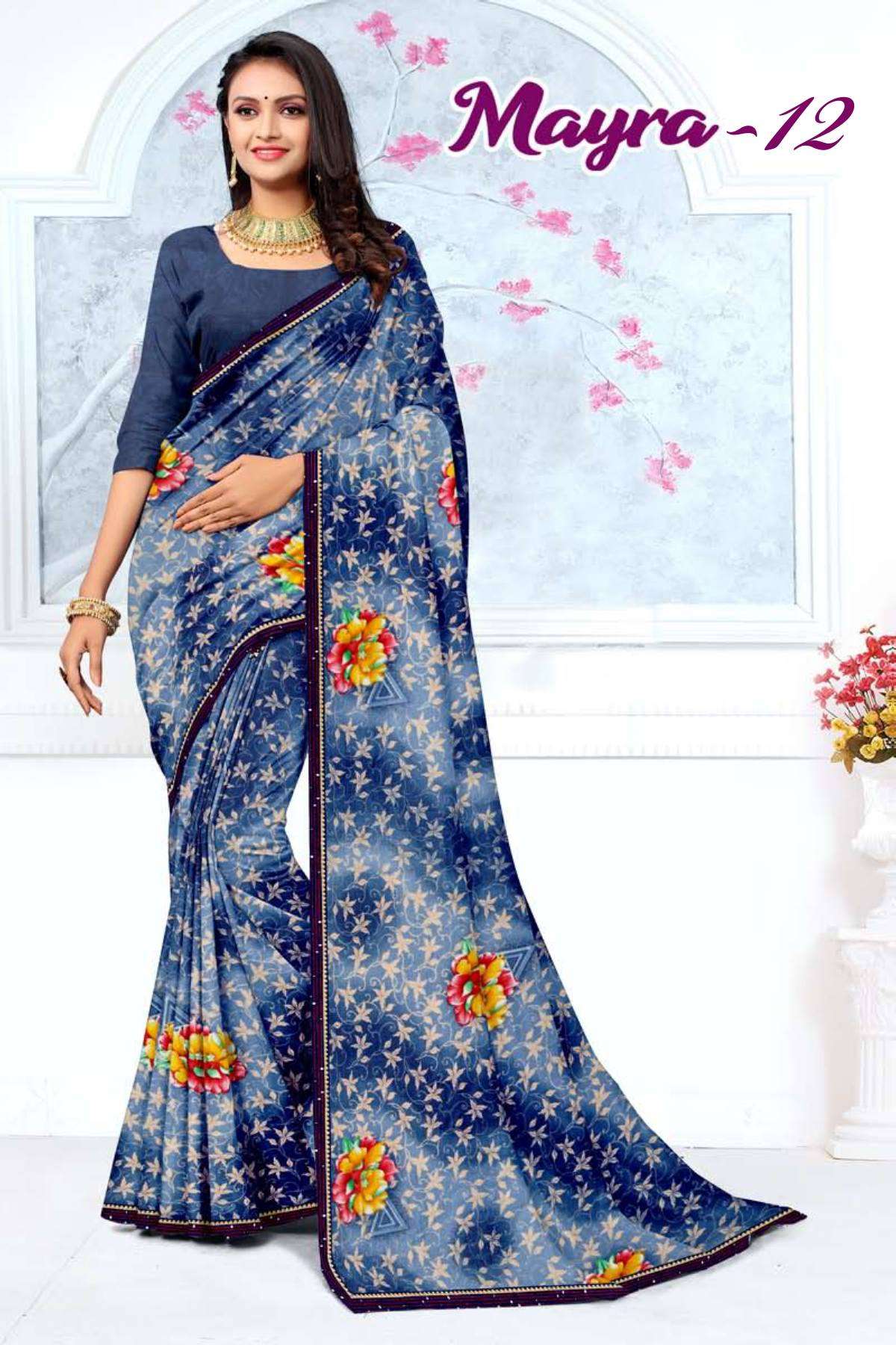 MAYRA-12 BY TEXOFAB IN RANIAL GEORGETTE ALL OVER PRINTED SAREE WITH BORDER 