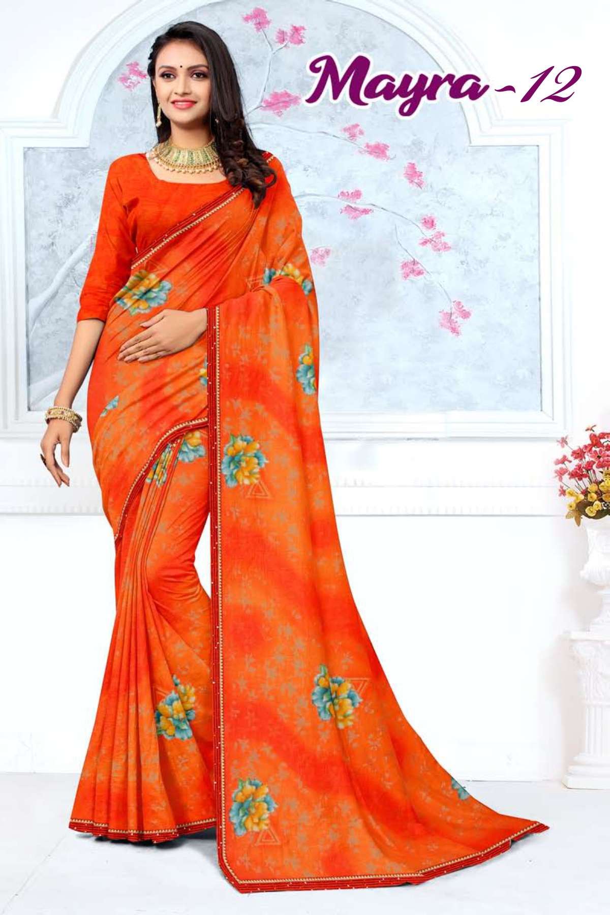 MAYRA-12 BY TEXOFAB IN RANIAL GEORGETTE ALL OVER PRINTED SAREE WITH BORDER 