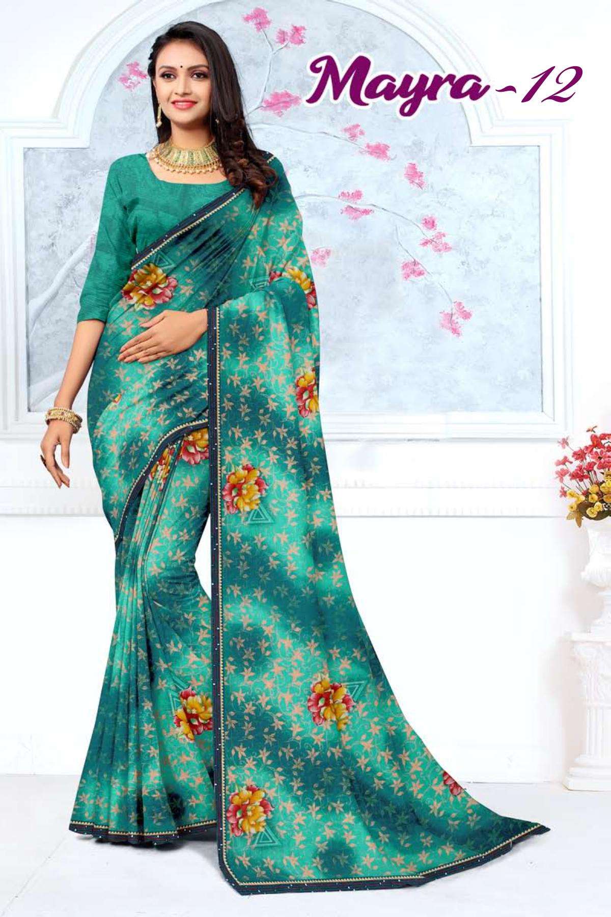MAYRA-12 BY TEXOFAB IN RANIAL GEORGETTE ALL OVER PRINTED SAREE WITH BORDER 