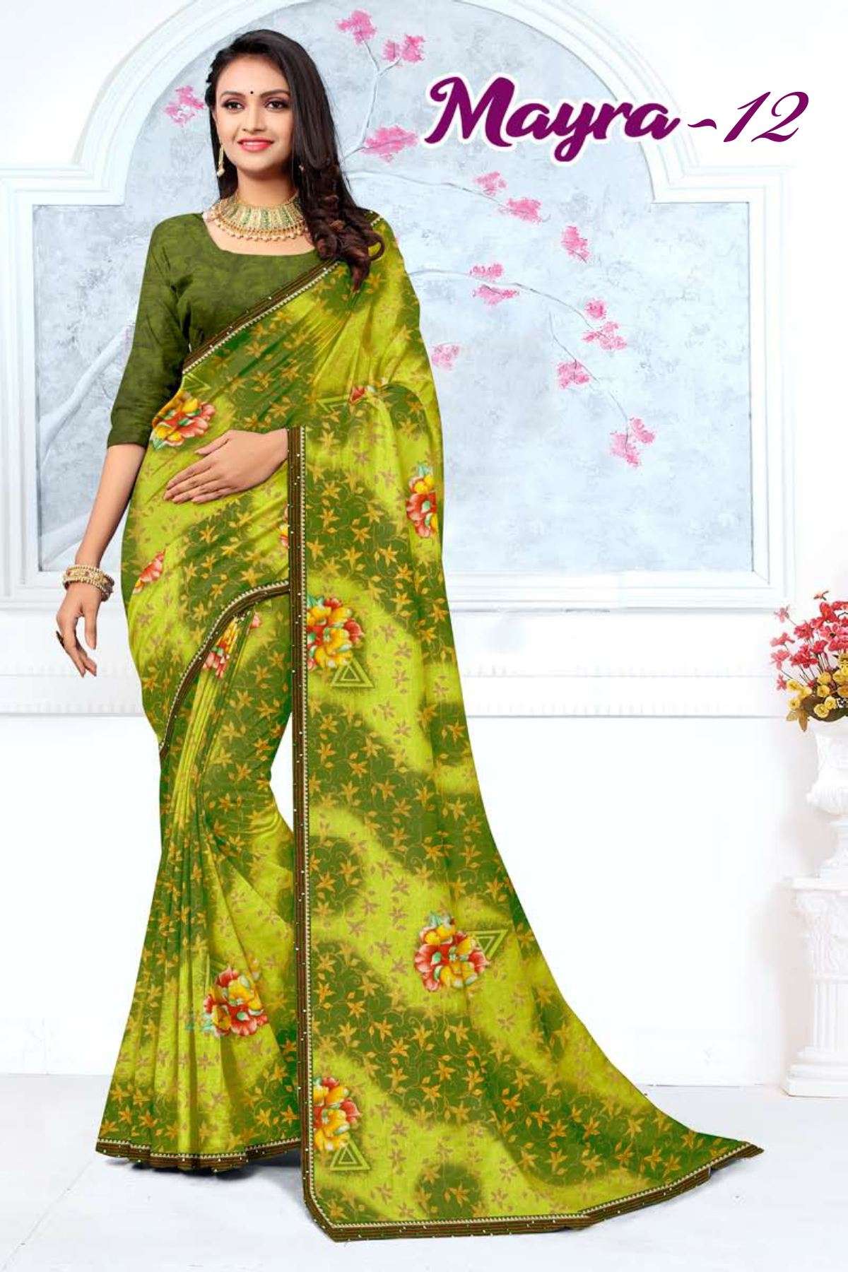 MAYRA-12 BY TEXOFAB IN RANIAL GEORGETTE ALL OVER PRINTED SAREE WITH BORDER 