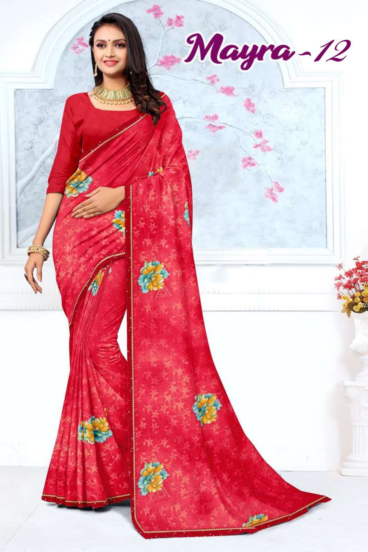 MAYRA-12 BY TEXOFAB IN RANIAL GEORGETTE ALL OVER PRINTED SAREE WITH BORDER 