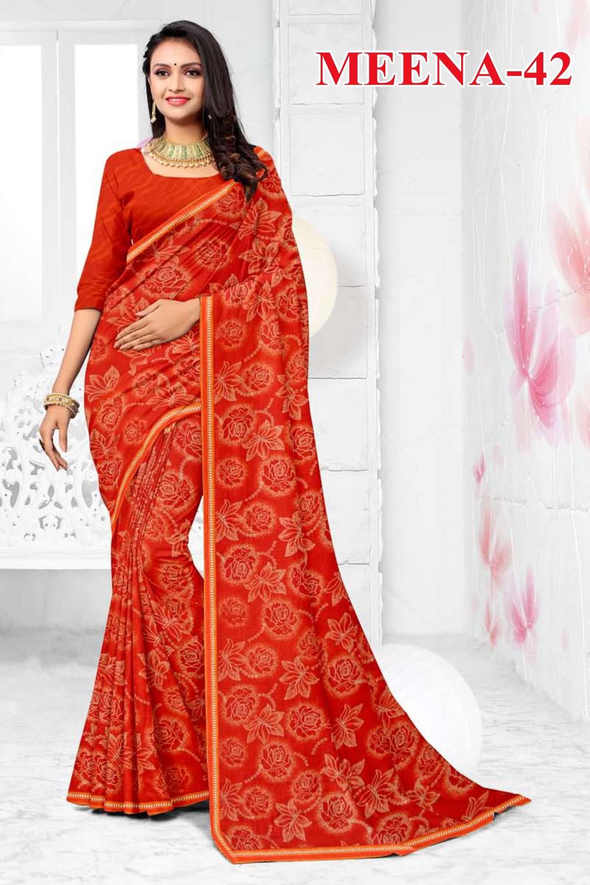 MEENA-42 BY TEXOFAB IN RANIAL GEORGETTE ALL OVER PRINTED SAREE WITH BORDER 